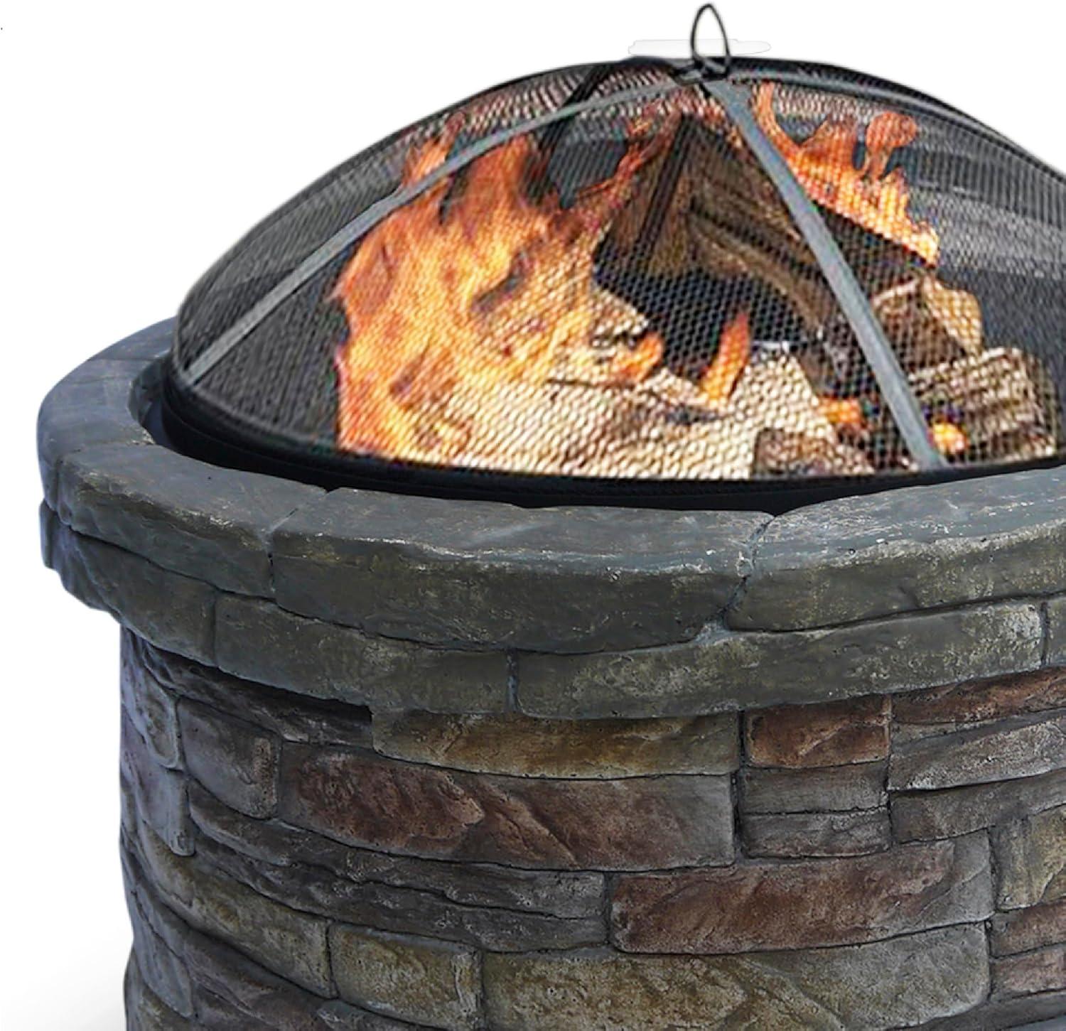 Annotto Teamson Home 26.5" Outdoor Round Faux Stone Wood Burning Fire Pit