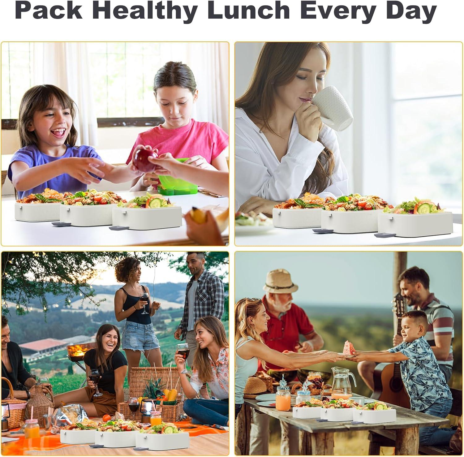 Stackable Bento Box Adult Lunch Box, 3000ML Large Capacity On-the-Go 3 Layers, Leakproof Microwave Safe Lunch Containers with Utensil Set, Dividers, Sauce Boxes for Kids and Adults