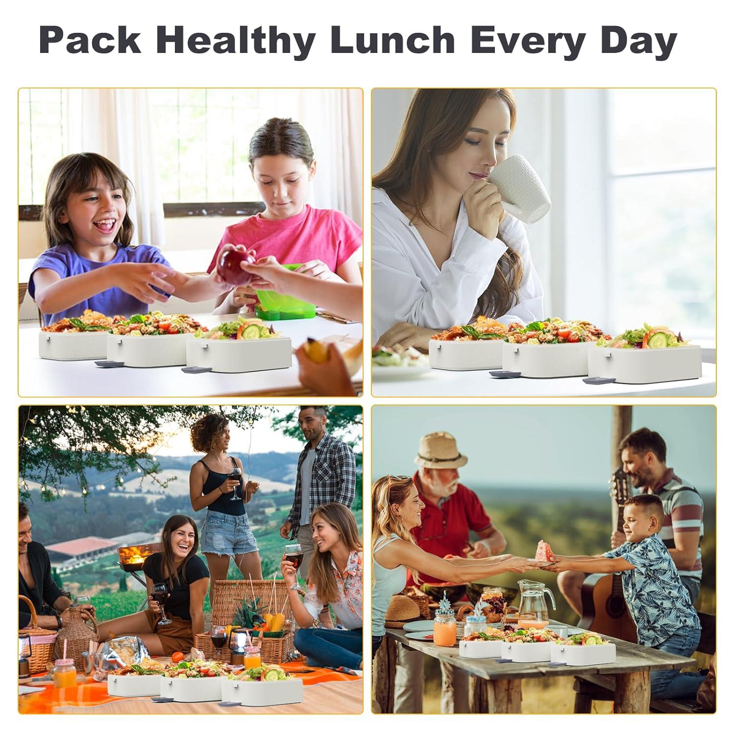Stackable Bento Box Adult Lunch Box, 3000ML Large Capacity On-the-Go 3 Layers, Leakproof Microwave Safe Lunch Containers with Utensil Set, Dividers, Sauce Boxes for Kids and Adults
