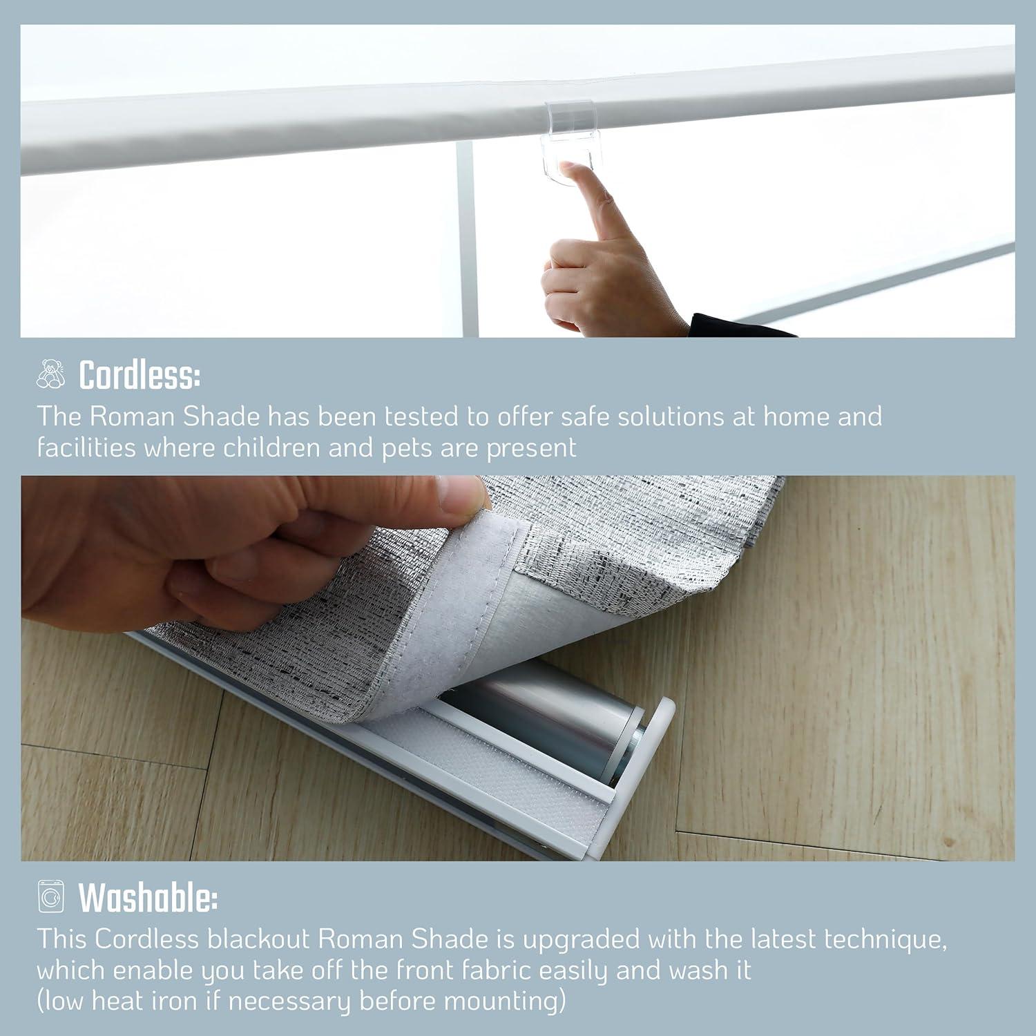 Cordless Blackout Fabric Roman Shades for Indoor Windows