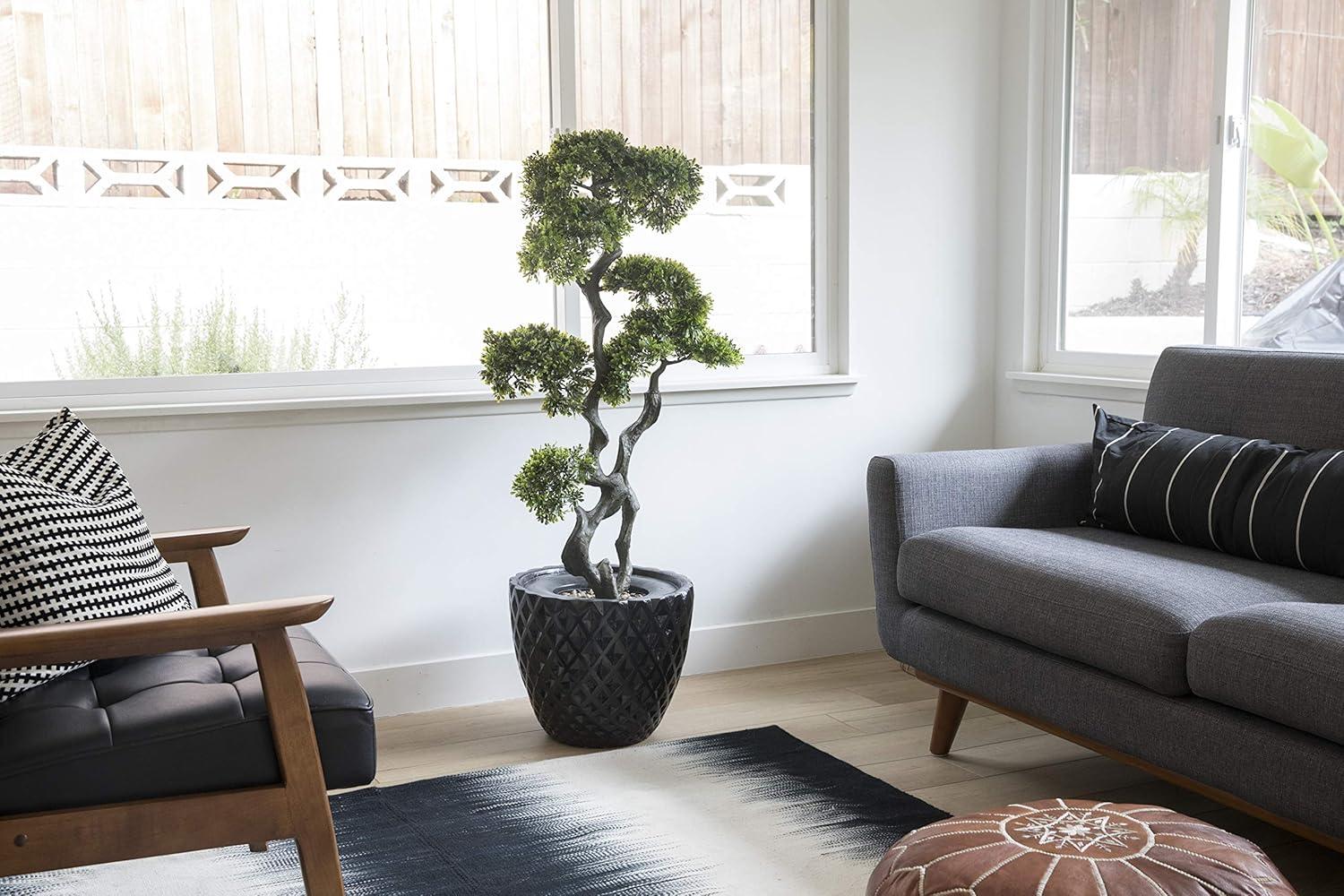 Vintage Home Artificial Faux Vintage Real Touch 53" Tall Bonsai Tree with Fiberstone Planter, Indoor and Outdoor use