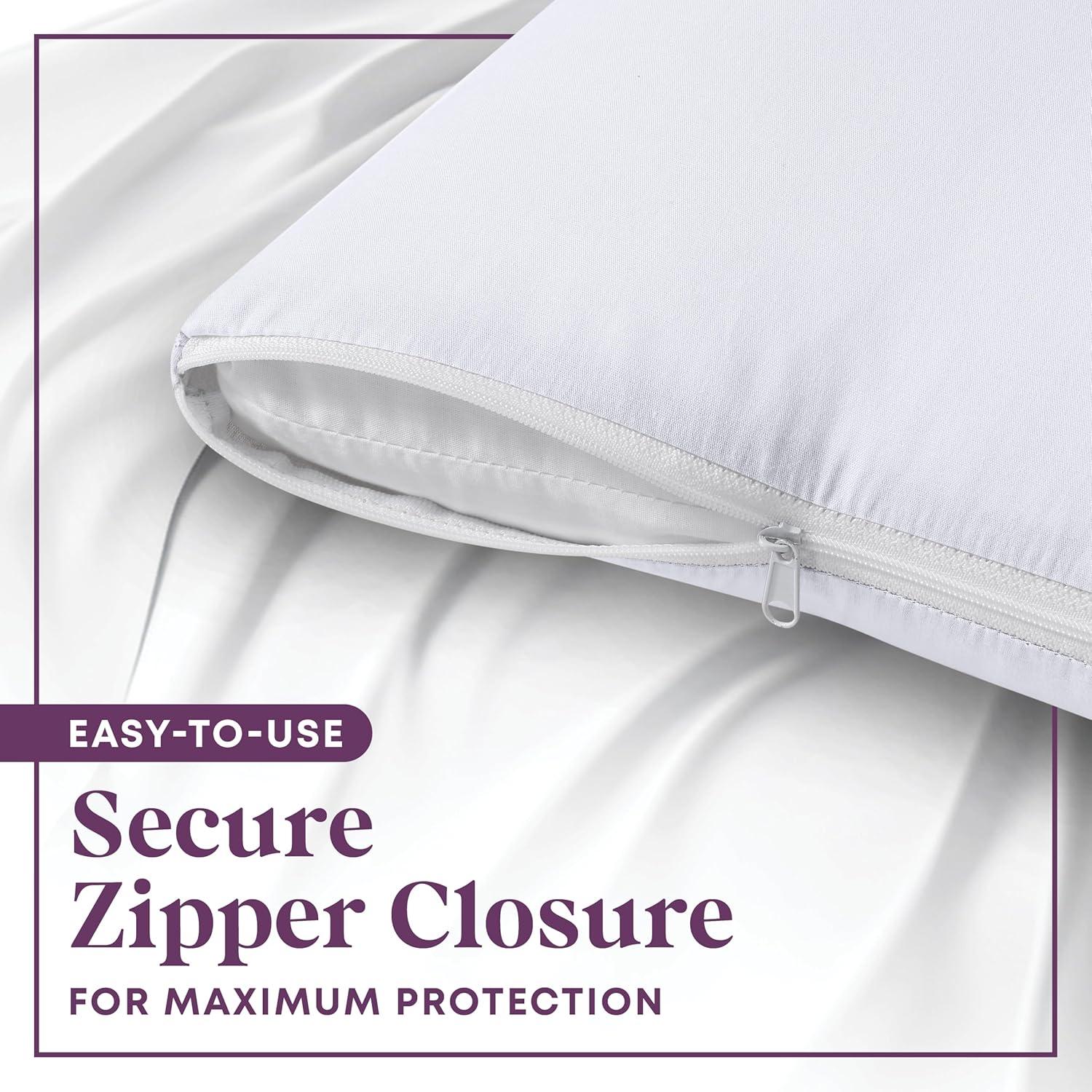Circles Home 100% Cotton Breathable Queen Pillow Protector with Zipper – (6 Pack)
