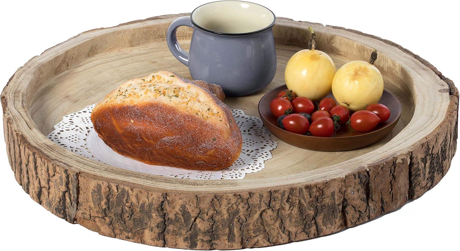 Vintiquewise Wood Tree Bark Indented Display Tray Serving Plate Platter Charger