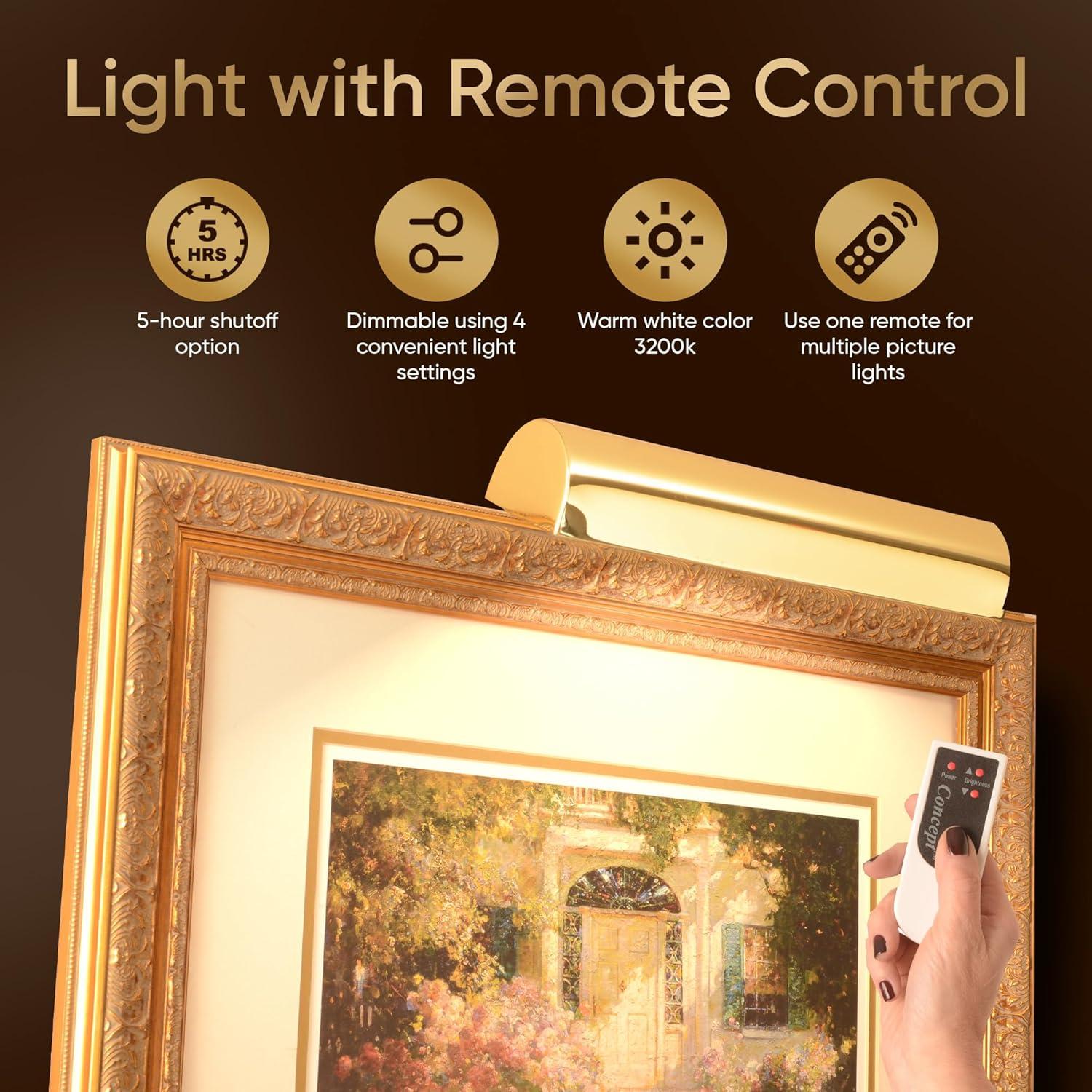 Satin Nickel 14'' Cordless LED Picture Light with Remote Control