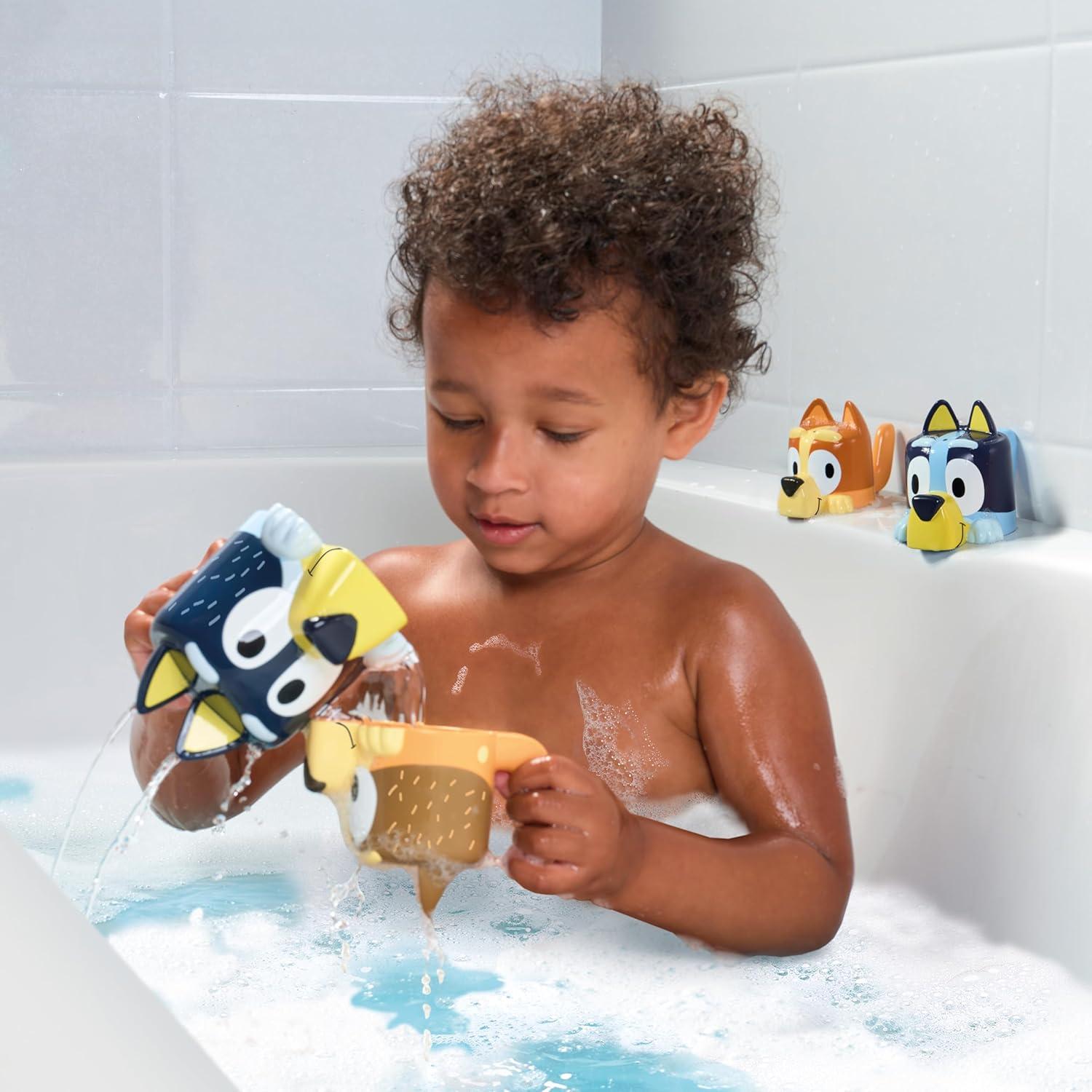 Toomies Bluey's Family Pourers - Including Chilli, Bandit, Bingo, and Bluey - Nesting and Stacking Cups for Bath Time - 4 Count - Ages 18 Months and up