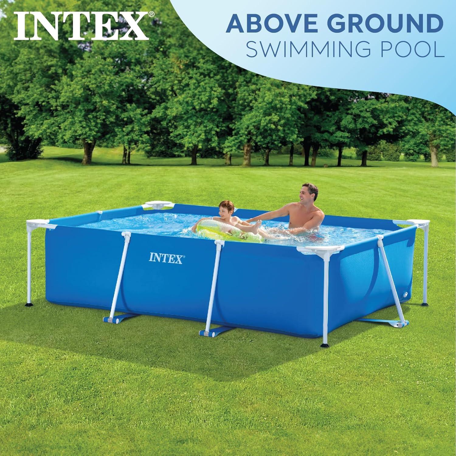 Intex Rectangular Frame Above Ground Outdoor Home Backyard Splash Swimming Pool with Flow Control Valve for Draining