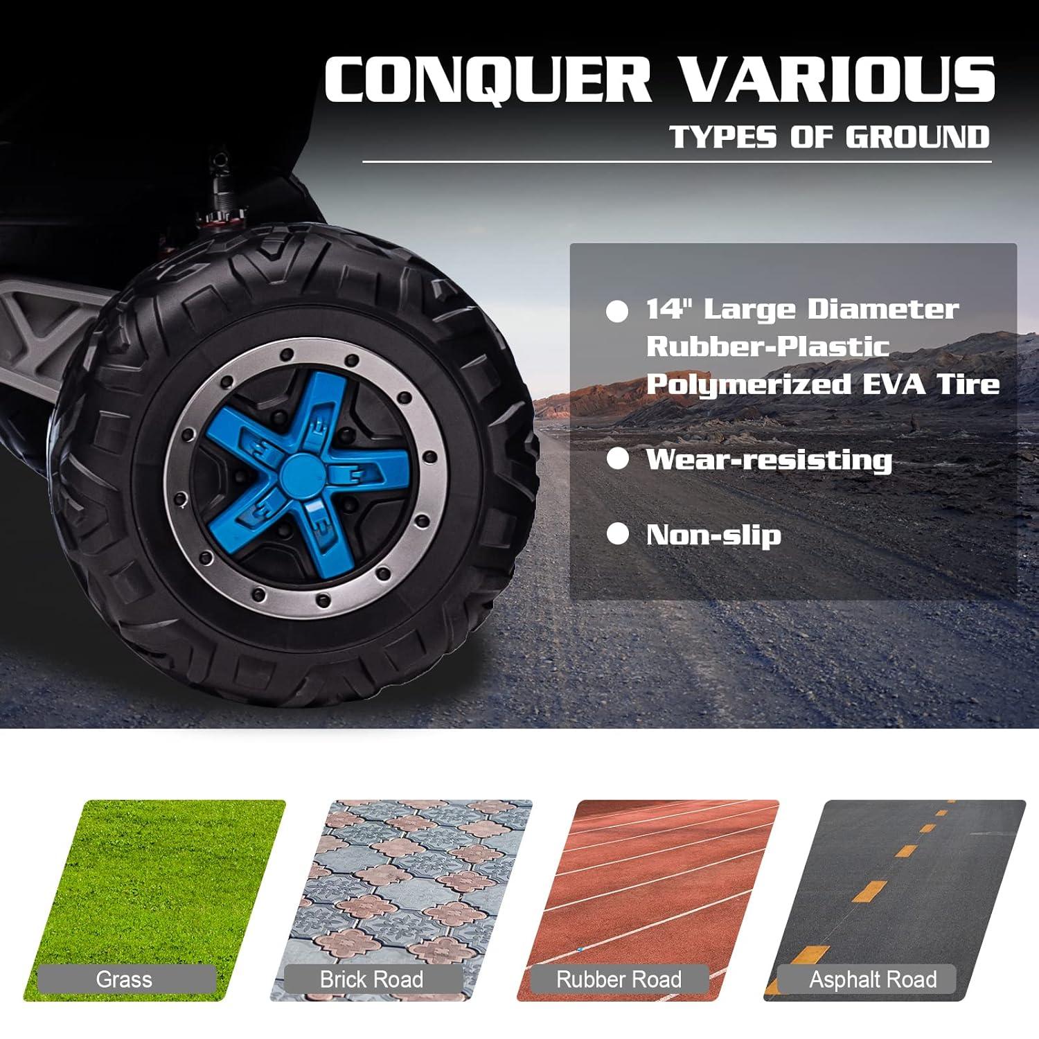 Track 7 24V Ride on UTV, 2-Seater Ride on Car with Remote Control, Music, 2 Speed, Key Start, 4x4 Ride on Off-Road Truck, Blue