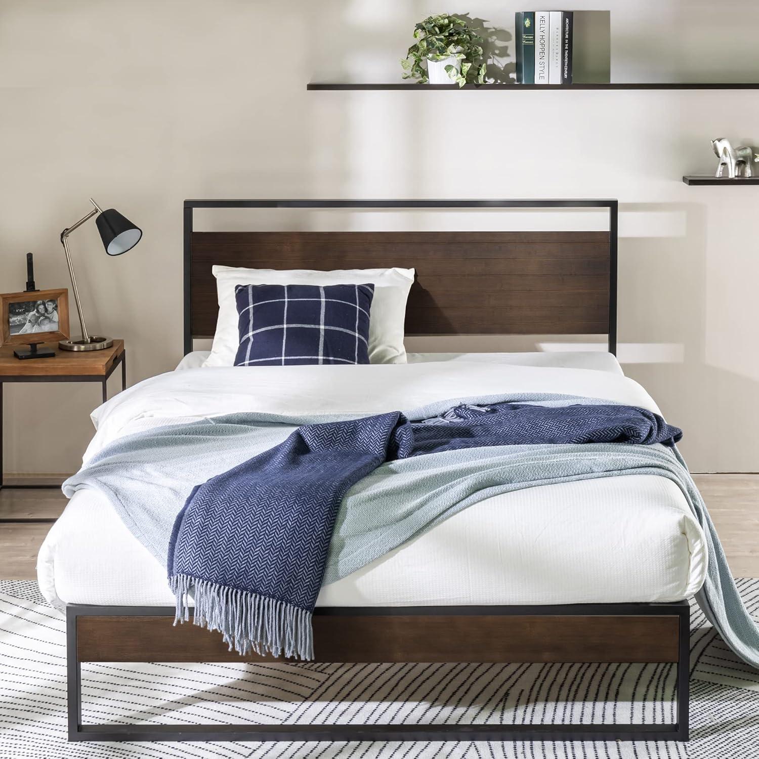 Suzanne King-Sized Grey Wash Bamboo and Steel Platform Bed