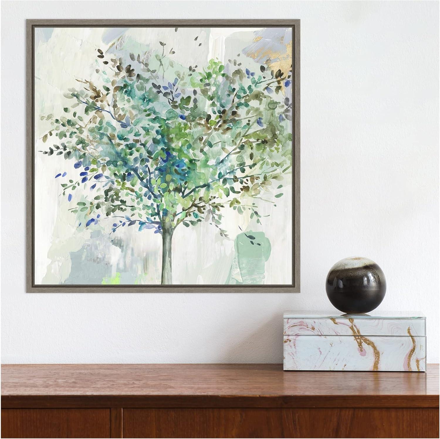 Amanti Art Glorious Still Moment (Green Tree) by Allison Pearce Canvas Wall Art Print Framed 16 x 16-in.