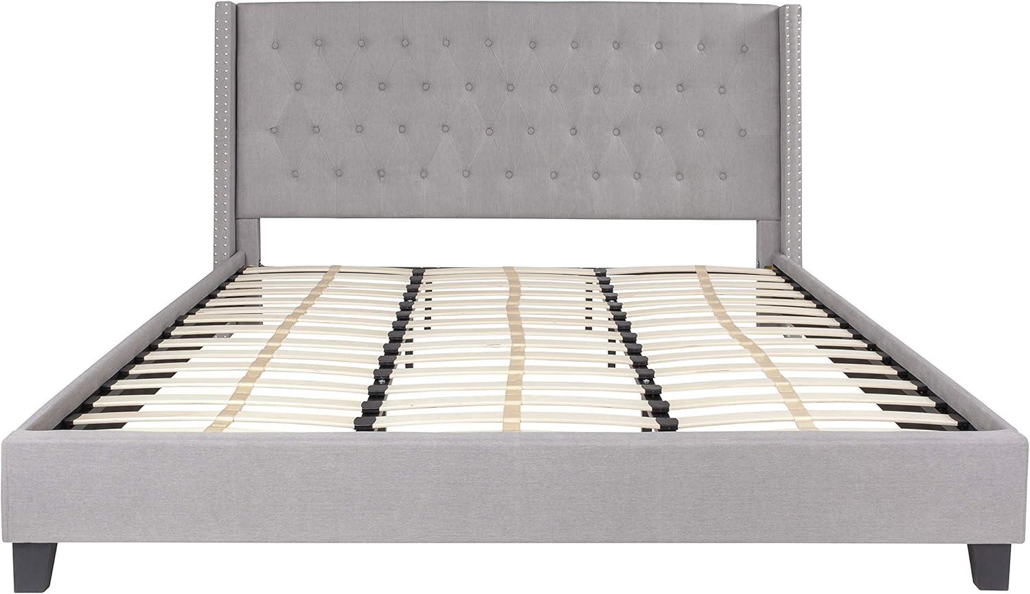 Riverdale Light Gray Tufted King Platform Bed with Nailhead Trim