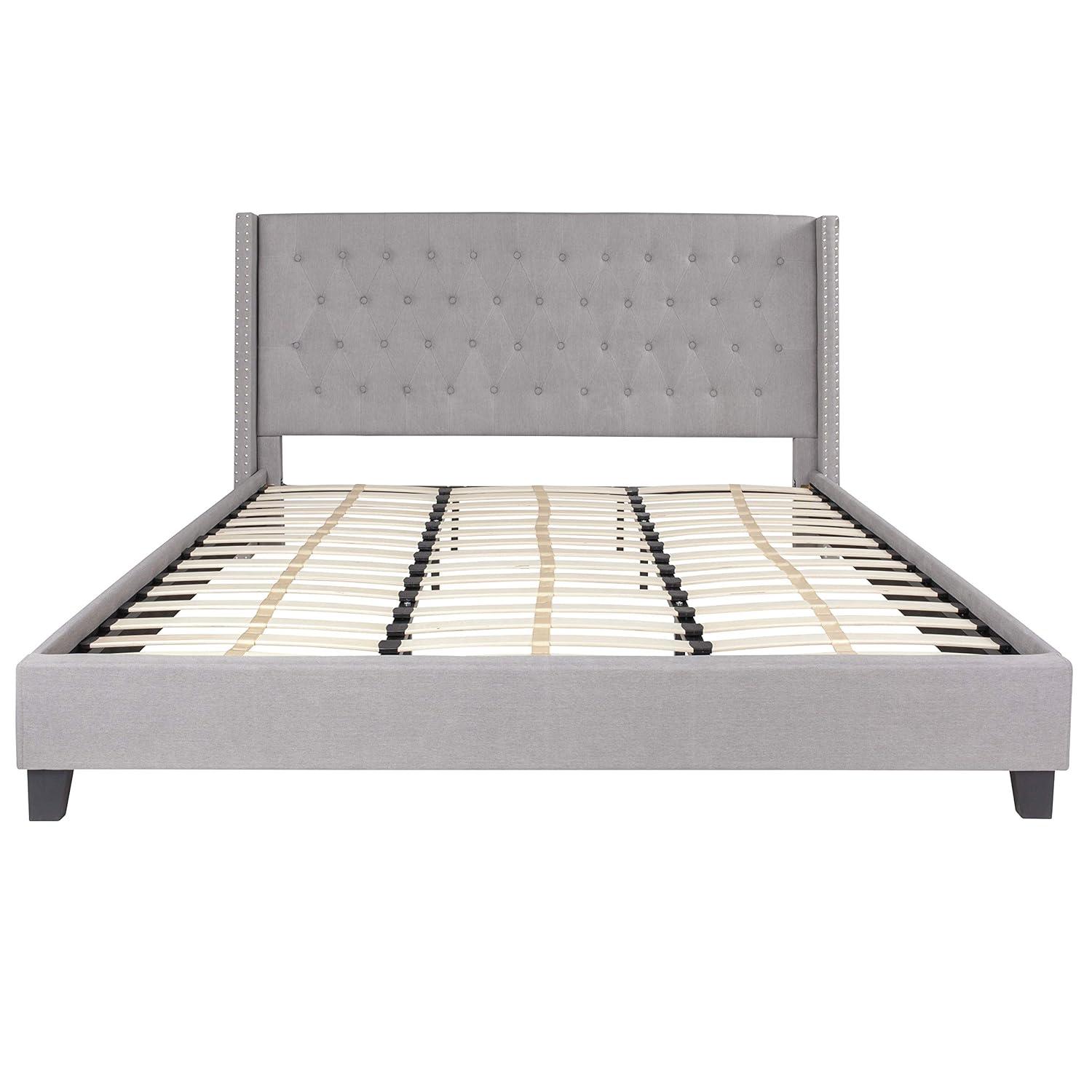 Riverdale Light Gray Tufted King Platform Bed with Nailhead Trim