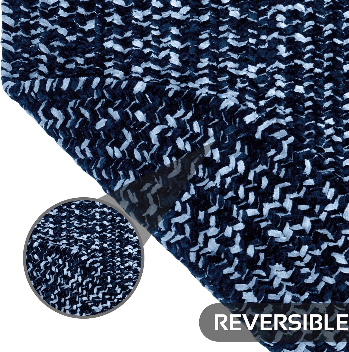 Better Trends Chenille Tweed Braid Reversible Indoor Area Utility Rug 100% Polyester, 24" x 108" Runner, Navy & Smoke Blue