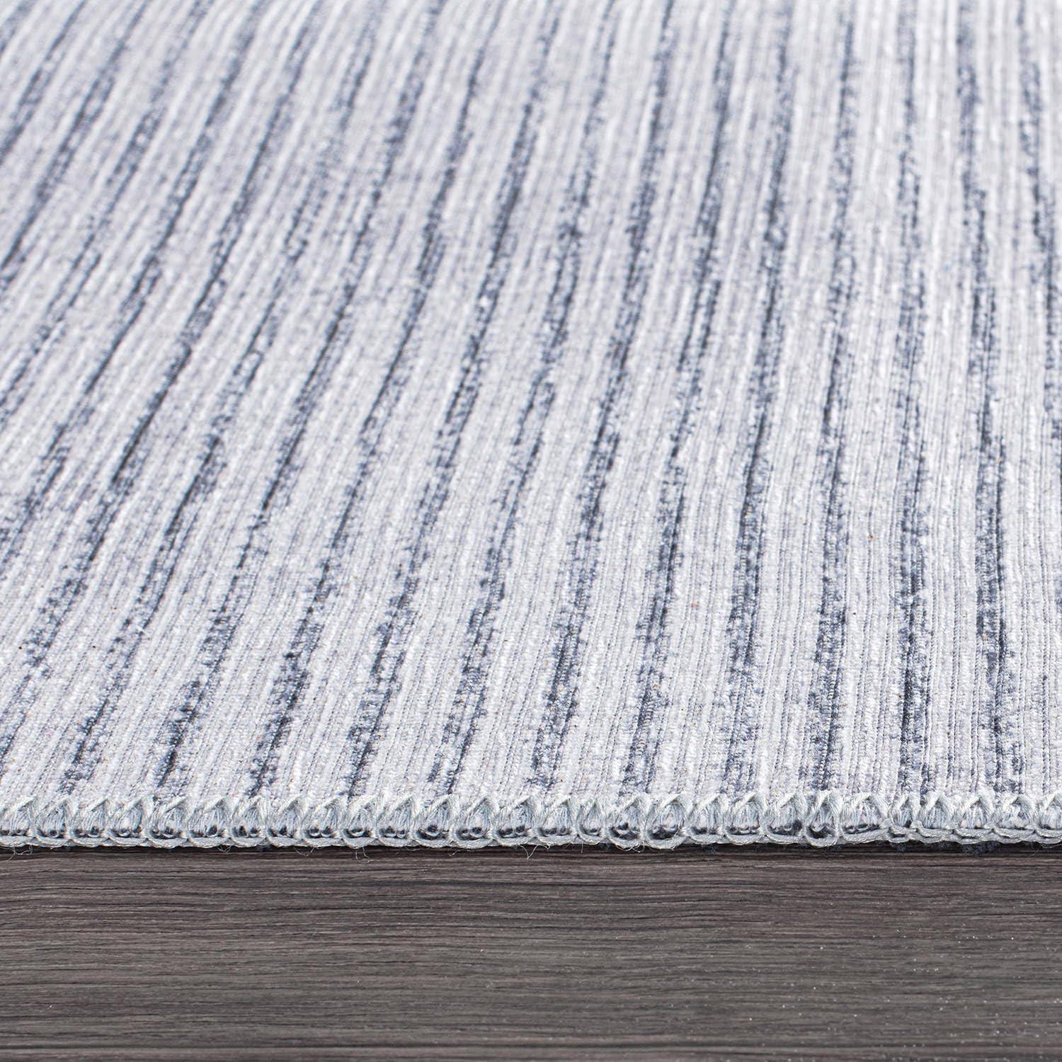 World Rug Gallery Contemporary Distressed Stripe Machine Washable 7'7"x9'6" Gray Indoor Area Rug:  Stain-Resistant Flat Pile