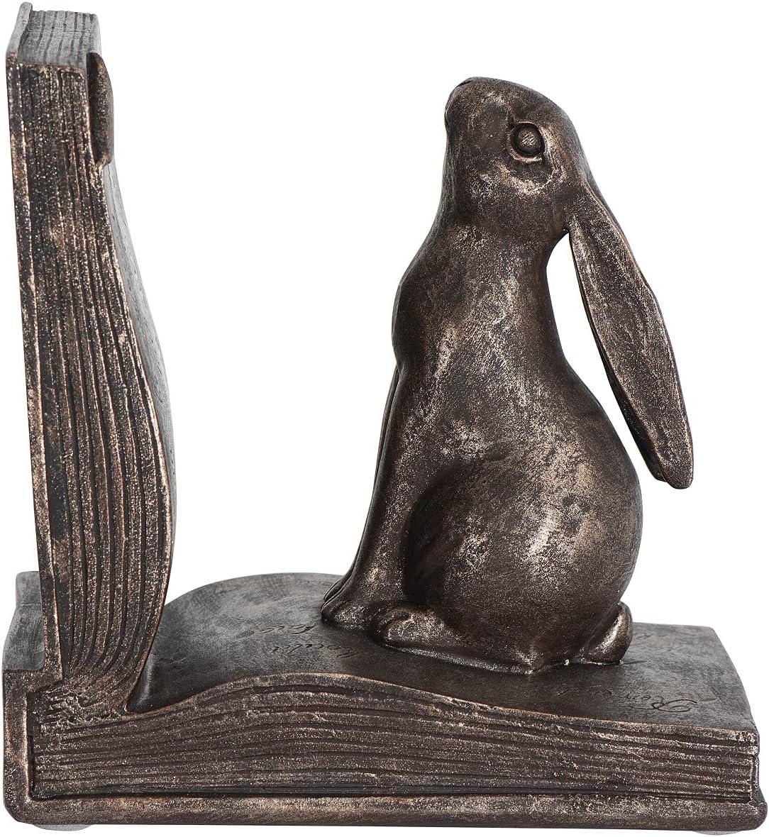 Rustic Bronze Resin Rabbit Bookends on Books, Set of 2