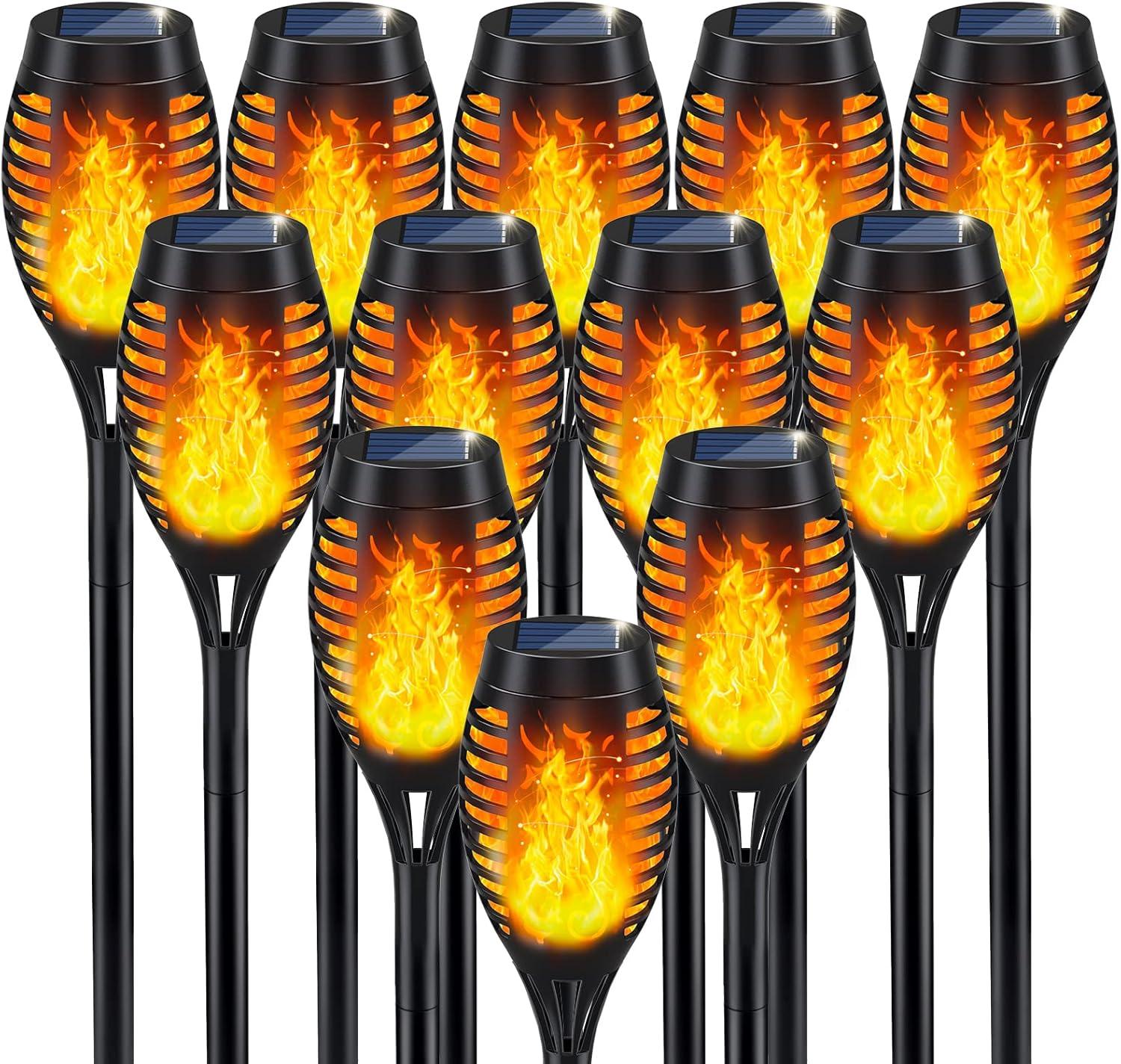 12-Pack Black Solar LED Flickering Flame Torch Lights