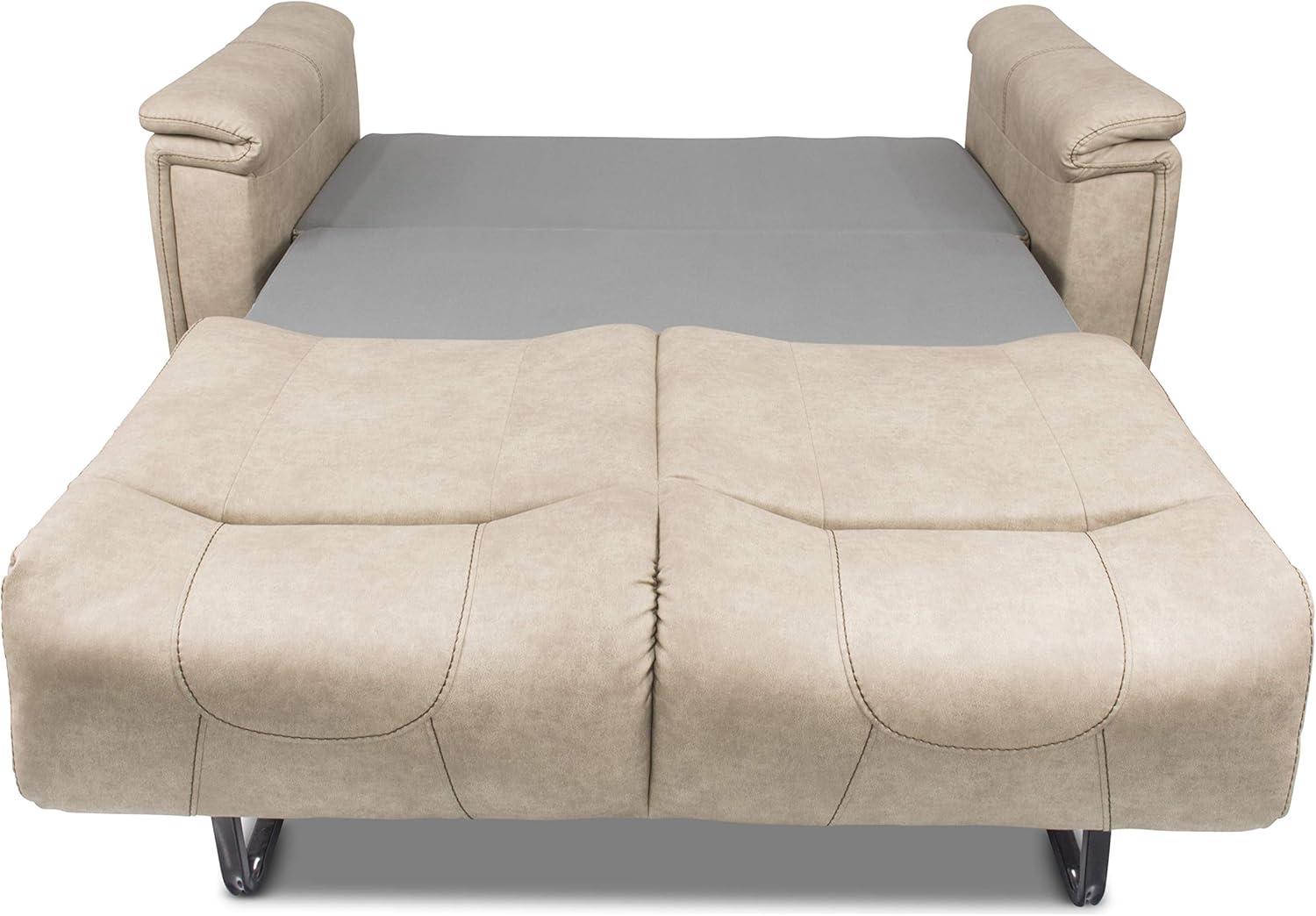 Grantland Doeskin Beige Leather Convertible Sleeper Sofa with Storage