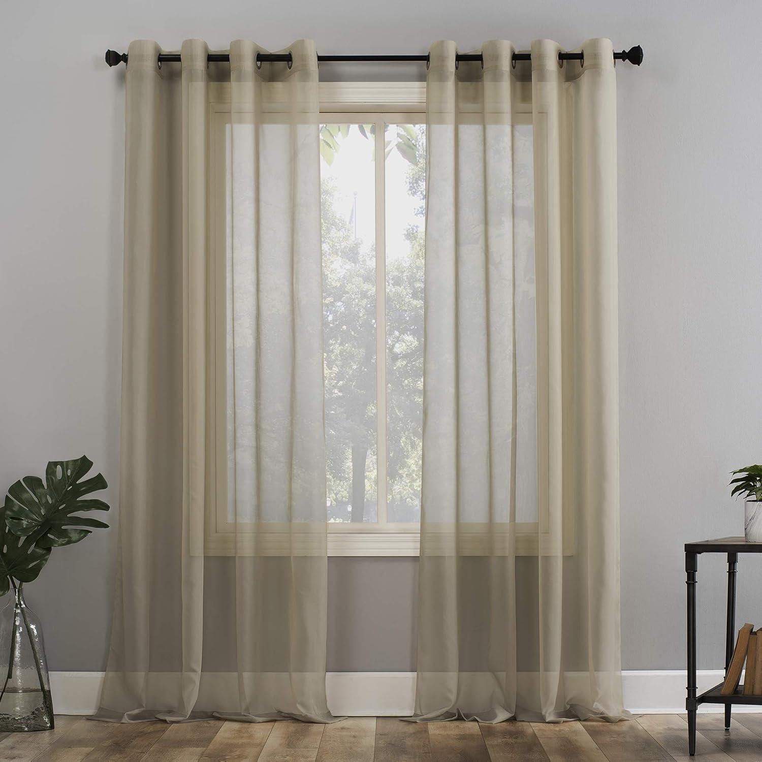 Oatmeal Sheer Polyester Grommet Curtain Panel