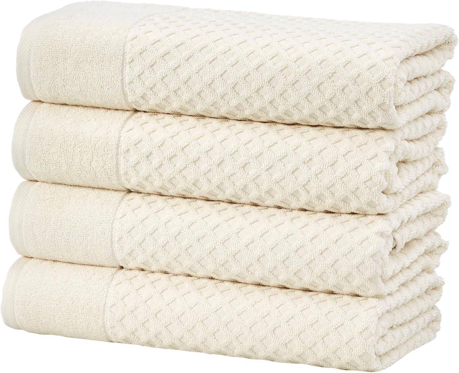 Cotton Quick-Dry Textured Towels - Great Bay Home (4 Pack Bath Towels, Ivory)