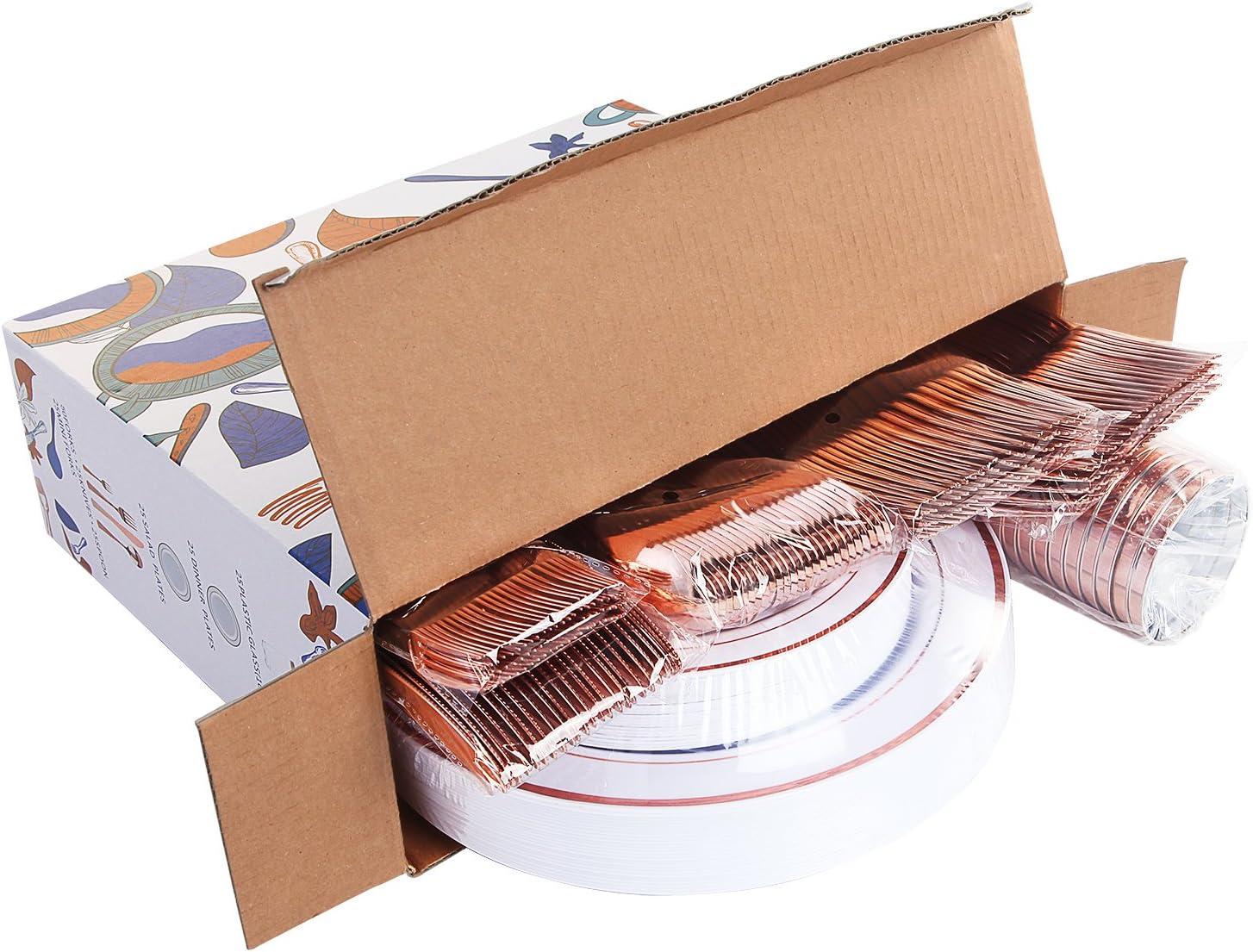 Rose Gold Glossy Plastic Dinnerware Set for 25 Guests