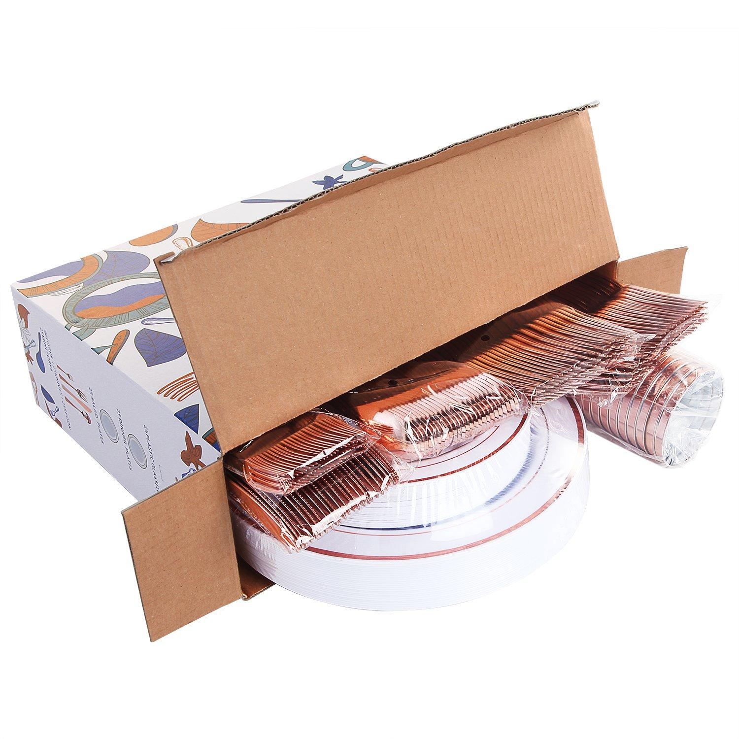 Rose Gold Glossy Plastic Dinnerware Set for 25 Guests