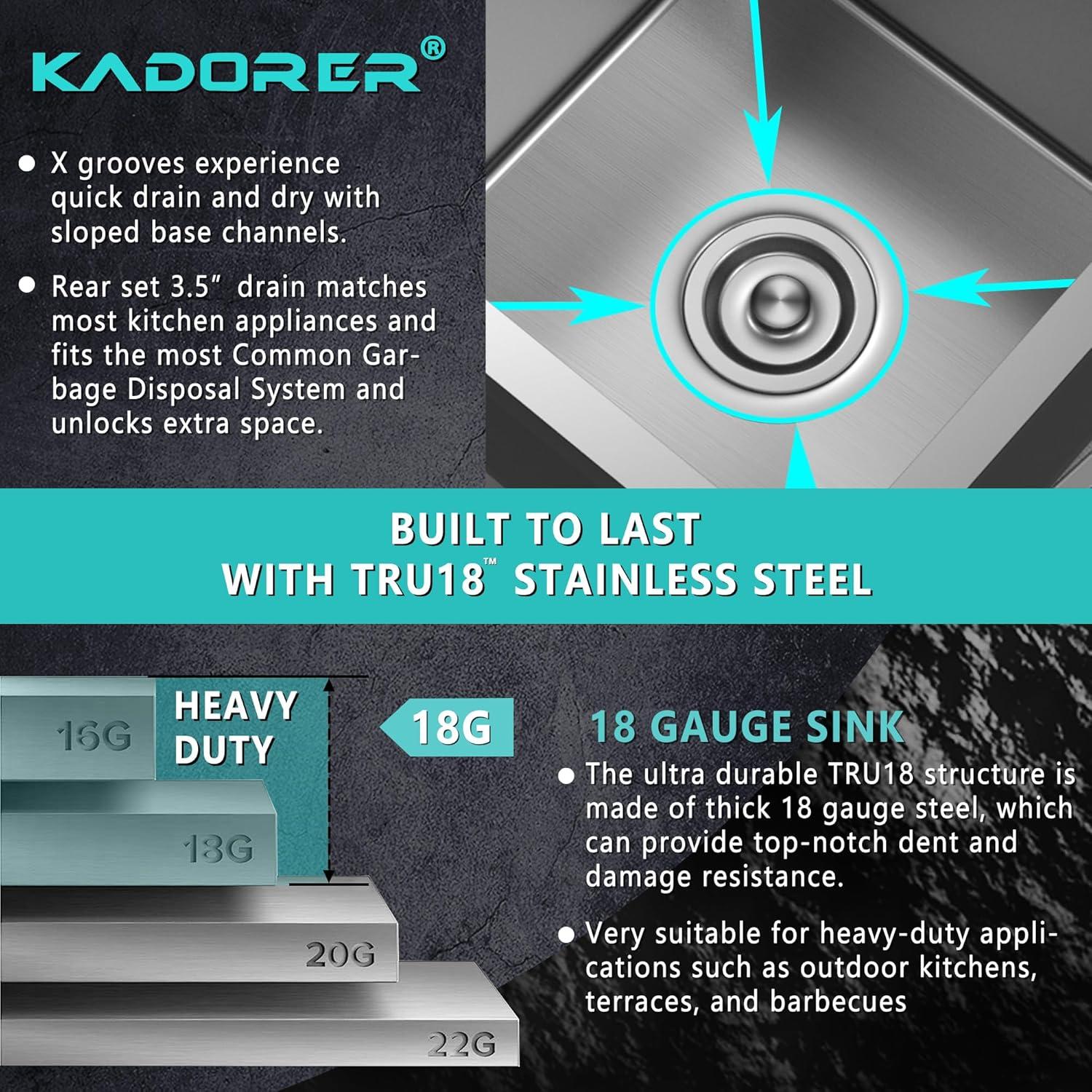 15 x 20 Inch Drop In Kitchen Bar Sink, Small Kitchen Sink Single Bowl Topmount Bar Prep Sink 18 Gauge Stainless Steel Bar Sink with Grid and Basket Strainer