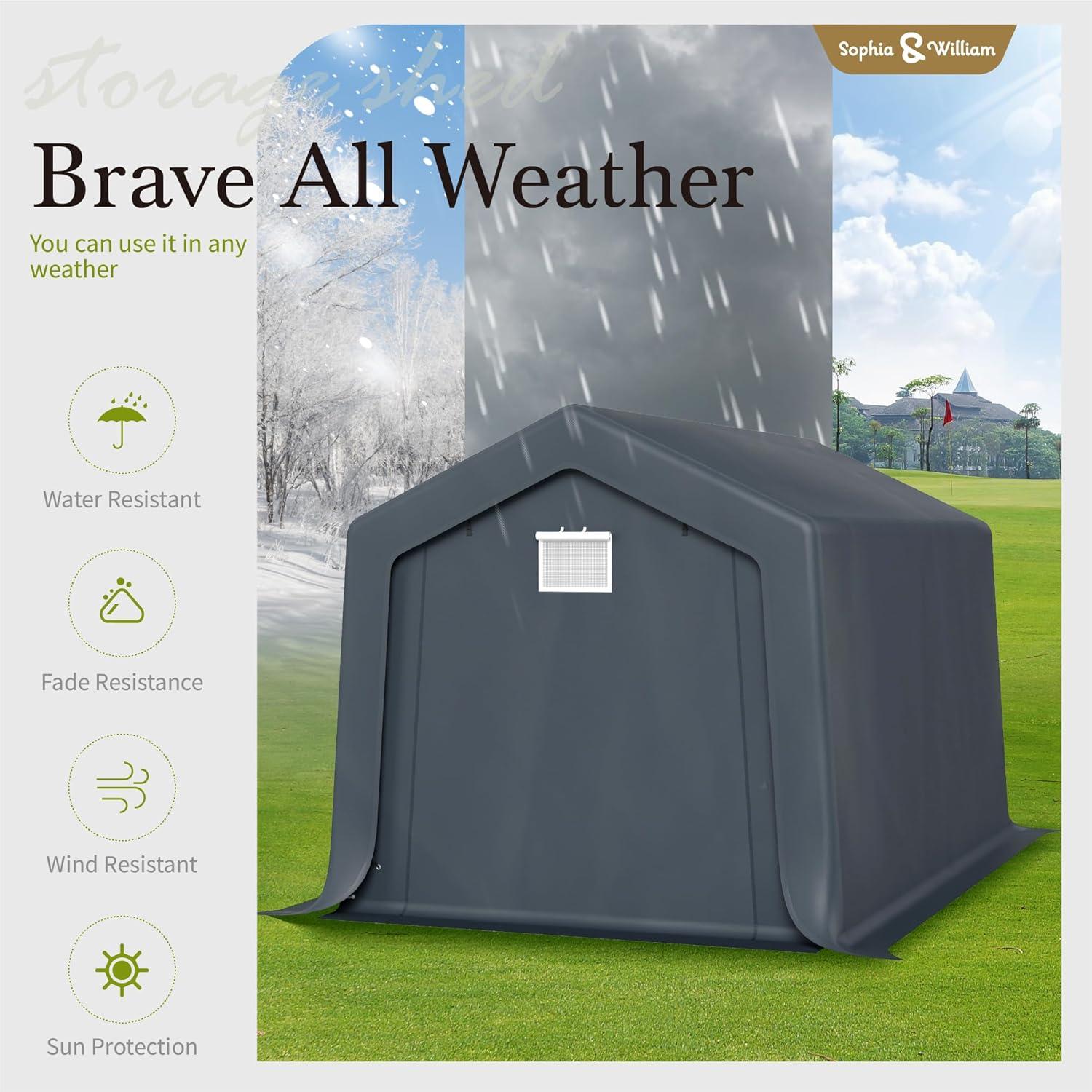 Alpha Joy 8 x 12 x 7.3ft Outdoor Storage Shed Heavy Duty Portable Carport Canopy Shelter, for Bike, Motorcycle, Garden Storage