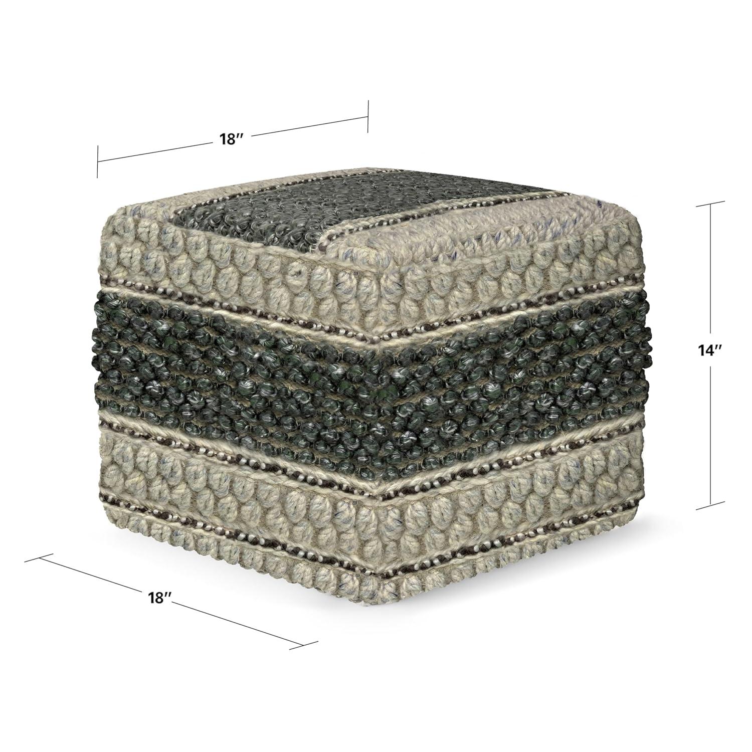 SIMPLIHOME Grady Contemporary Square Pouf in Green and Natural Handloom Woven for the Living Room, Bedroom and Kids Room