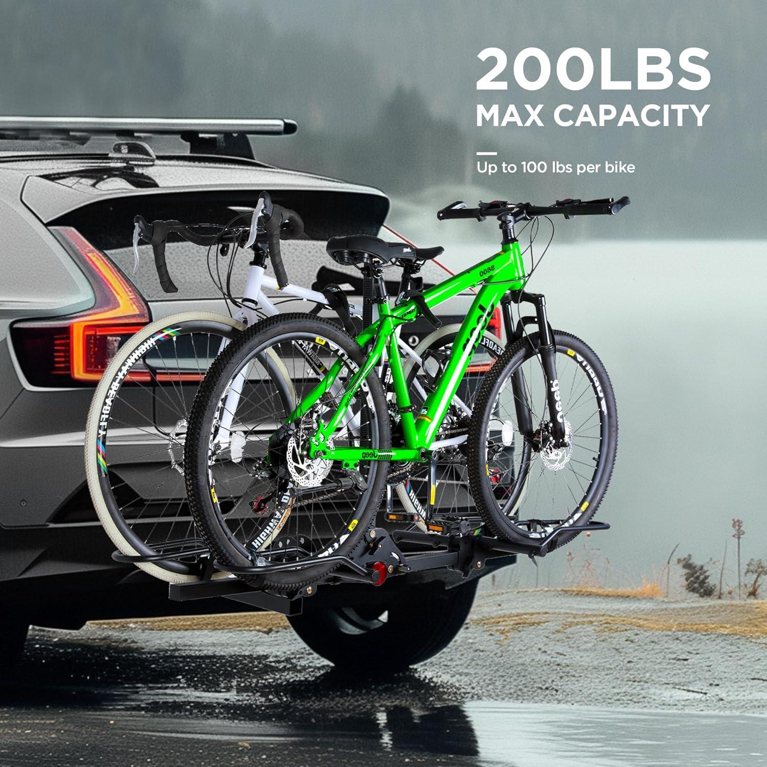 Young Electric Bike Rack 200lb Capacity Alloy Steel Hitch Mount Style for Cars Trucks SUVs RV, fits Bikes with up to 5-inch Fat Tire Carrier Rack, with 2'' Receiver