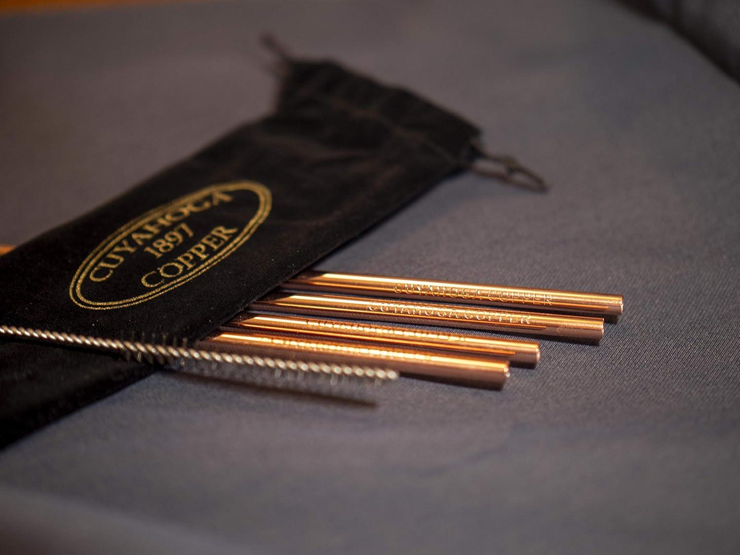 Set of 4 - Engraved Pure Copper Drinking Straws in Black Velvet Bag with Cleaning Brush. Part of the 1897 Collection from Cuyahoga Copper