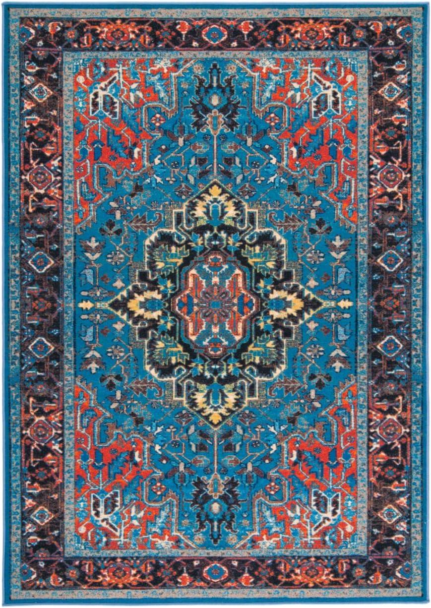 Blue and Red 8' x 10' Synthetic Washable Area Rug