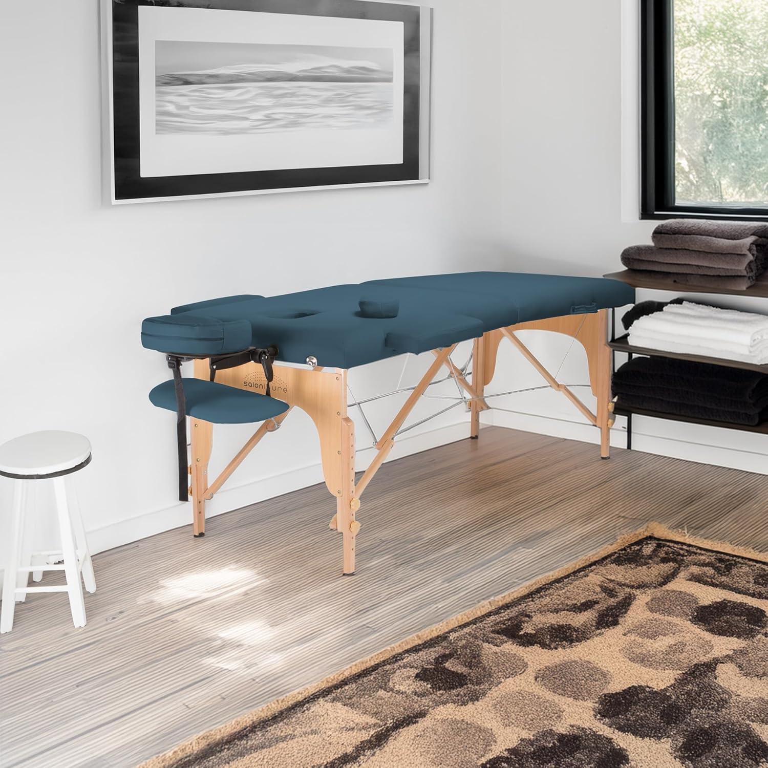 Saloniture Portable Professional Folding Massage Table with Carrying Case - Blue