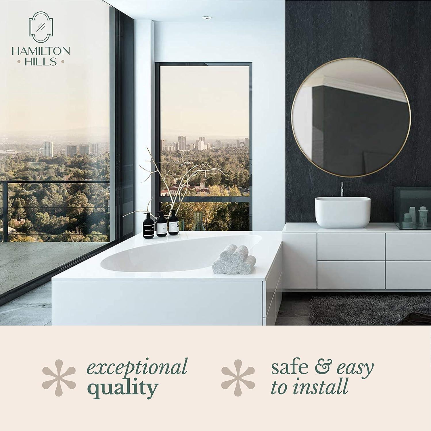 Hamilton Hills Contemporary Brushed Metal Gold Wall Mirror Glass Panel Gold