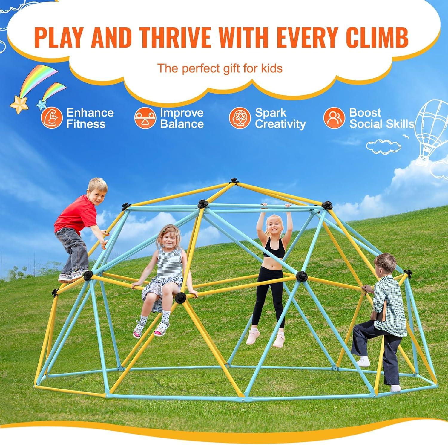 10FT Yellow and Blue Steel Geometric Dome Climber with Slide