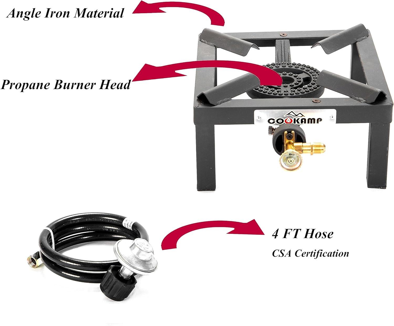 Black Cast Iron Single Burner Propane Camp Stove with Regulator