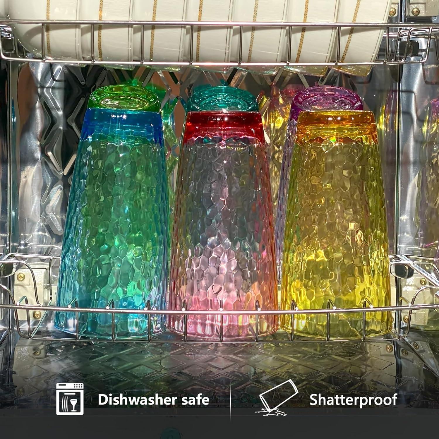 26-Ounce Large Acrylic Glasses Plastic Tumbler/Drinking Cups,Set of 6 Multi-Hammered Style,BPA Free
