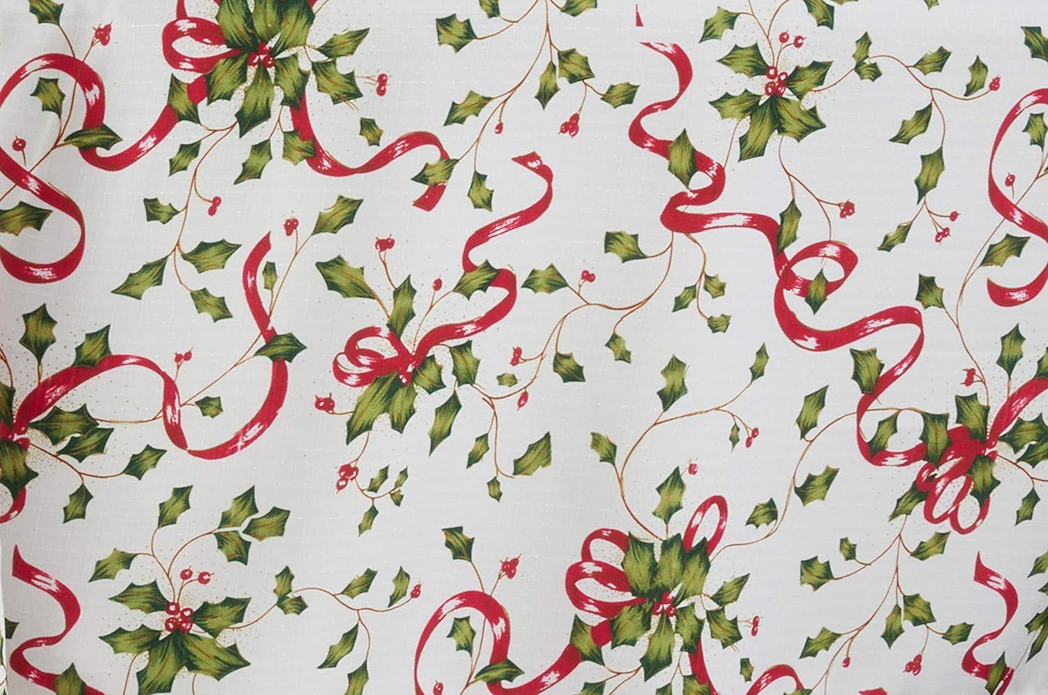 Saro Lifestyle Holly and Ribbon Design Holiday Tablecloth