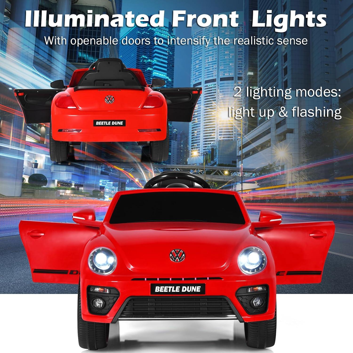 Costway 12V Kids Ride On Car Licensed Volkswagen Beetle with Remote Control & Music Red