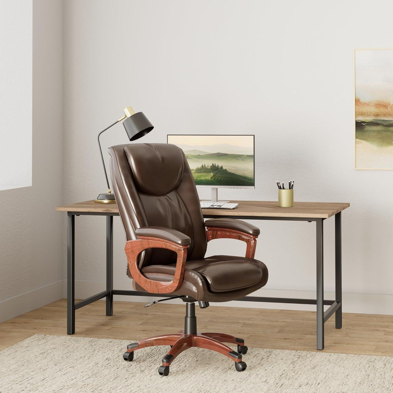 Brown Bonded Leather Executive Office Chair with Fixed Arms