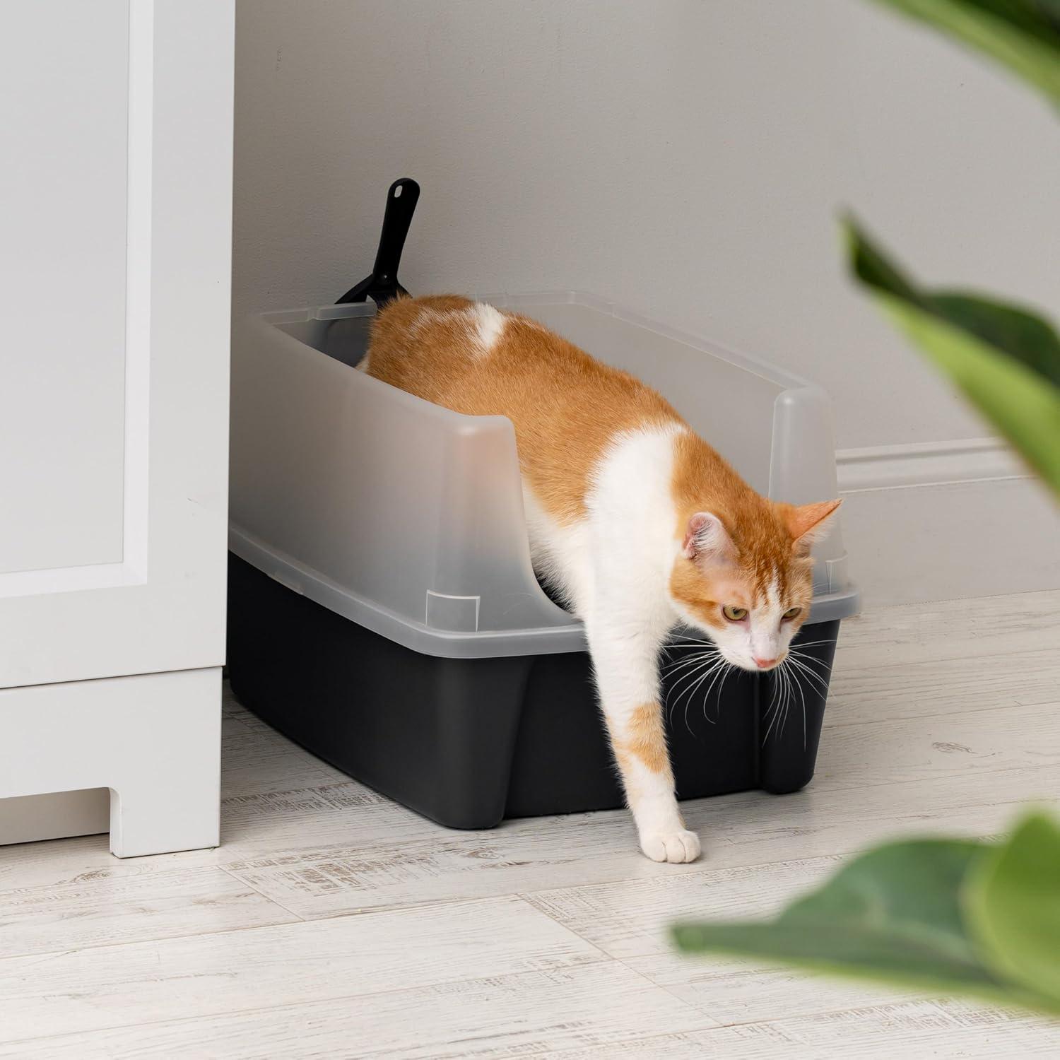 IRIS USA, Open-Top Cat Litter Box with Shield with Scoop