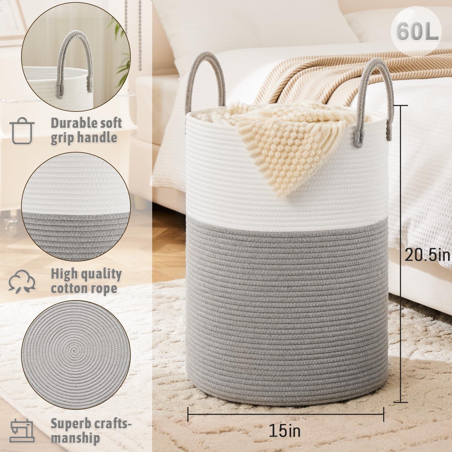 Beachcrest Home™ 60L Cotton Rope Woven Laundry Basket, Multifunctional Storage Sorter For Dirty Clothes In Bathroom And Living Room