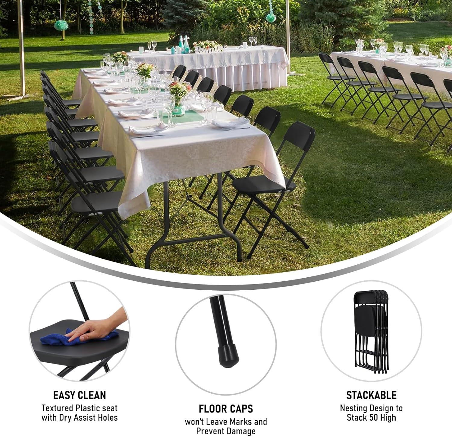 10 Pack Black Plastic Folding Chair for Indoor Outdoor, 350 lb Capacity, Foldable Commercial Stacking Chairs with Steel Frame for Office Wedding Party Events