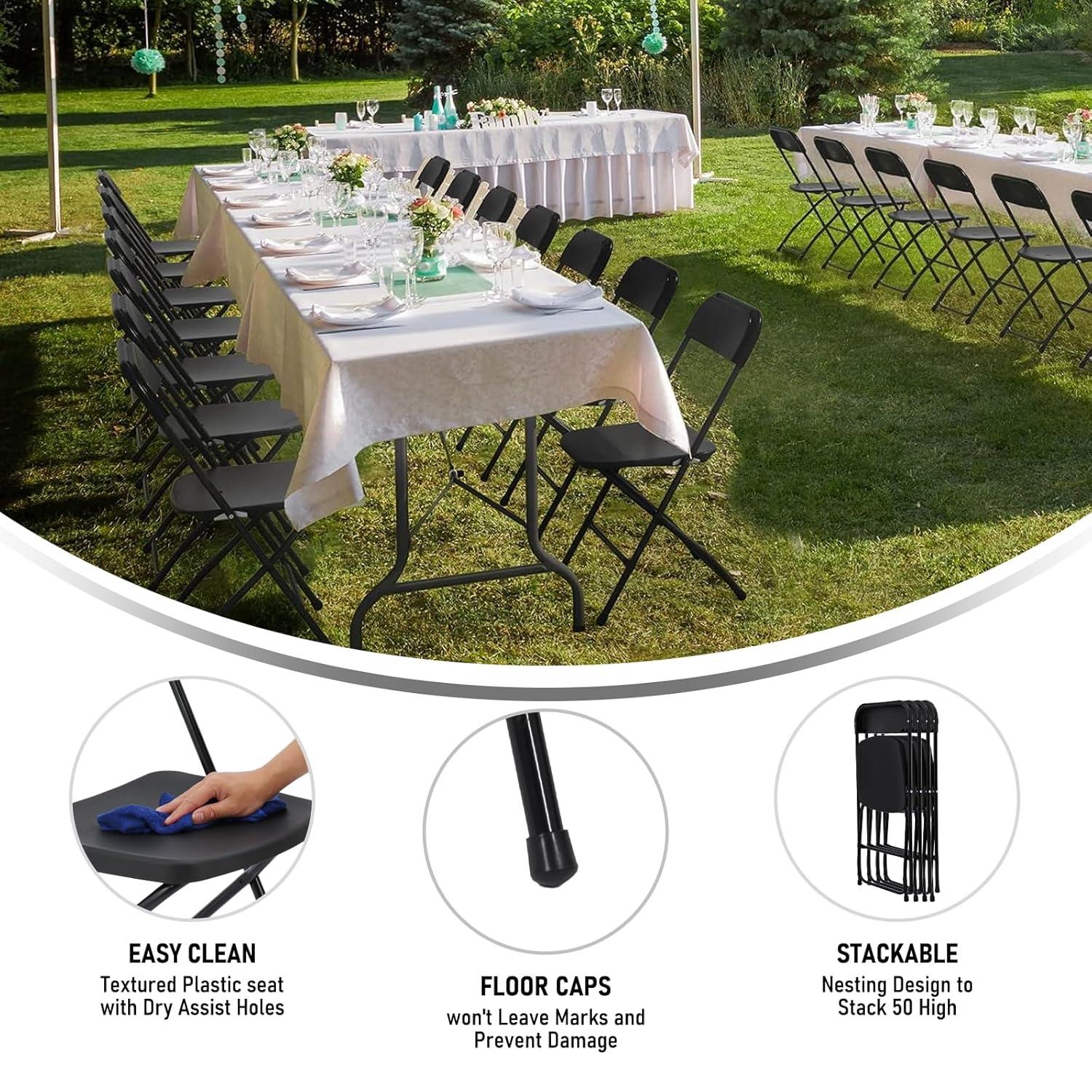 10 Pack Black Plastic Folding Chair for Indoor Outdoor, 350 lb Capacity, Foldable Commercial Stacking Chairs with Steel Frame for Office Wedding Party Events