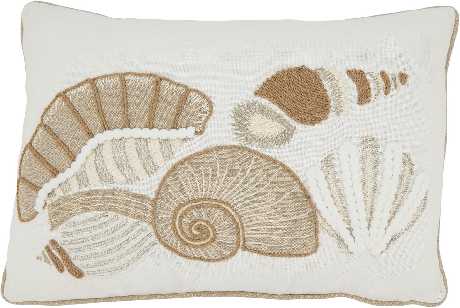 Seashell Serenade Off-White Cotton Throw Pillow Cover, 12"x18"