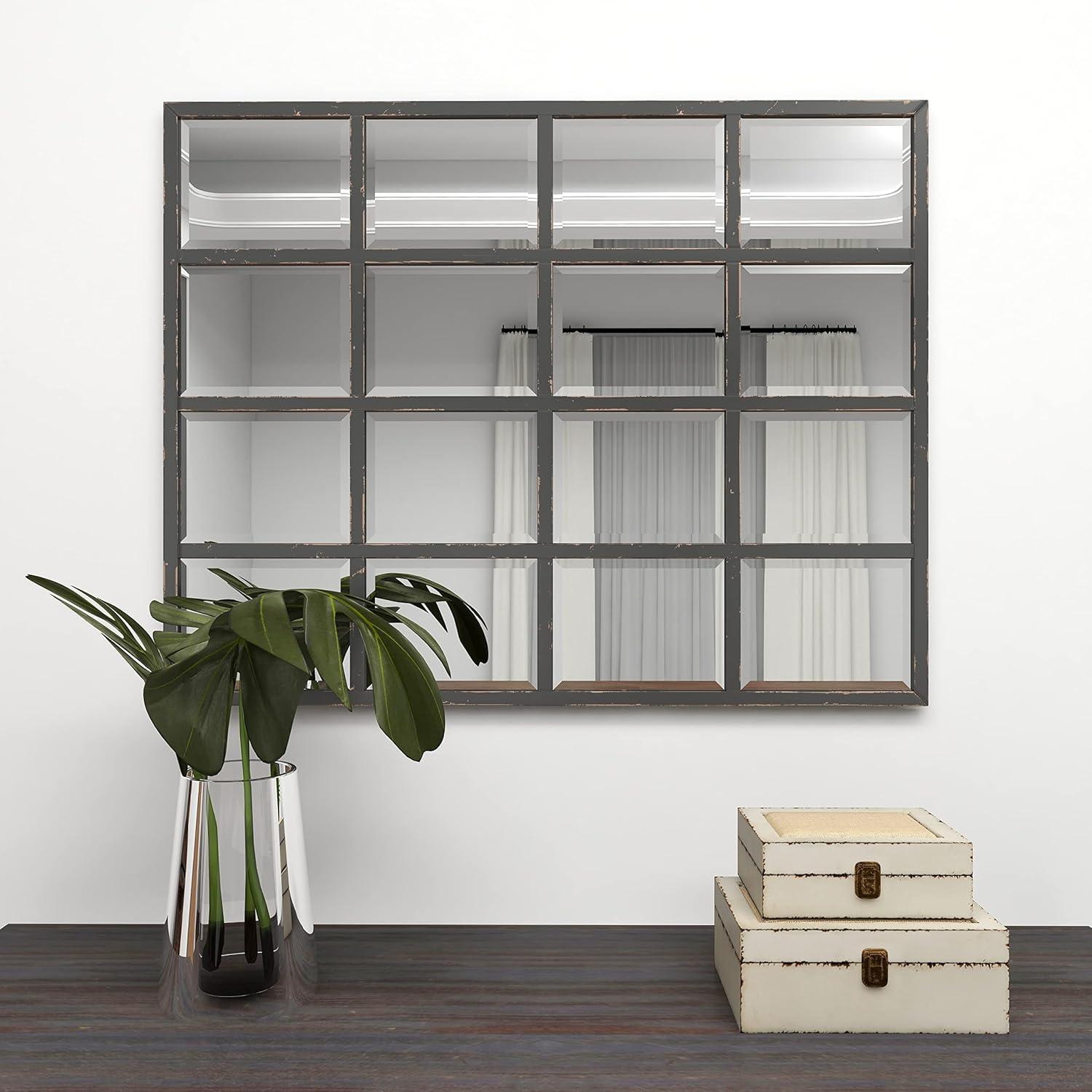 Glass Window Pane Inspired Wall Mirror Black - Olivia & May: Industrial Style, 45x35.38", Iron Frame