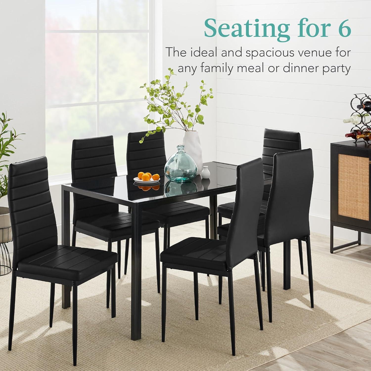 Best Choice Products 7-Piece Kitchen Dining Table Set w/ Glass Tabletop, 6 Faux Leather Chairs