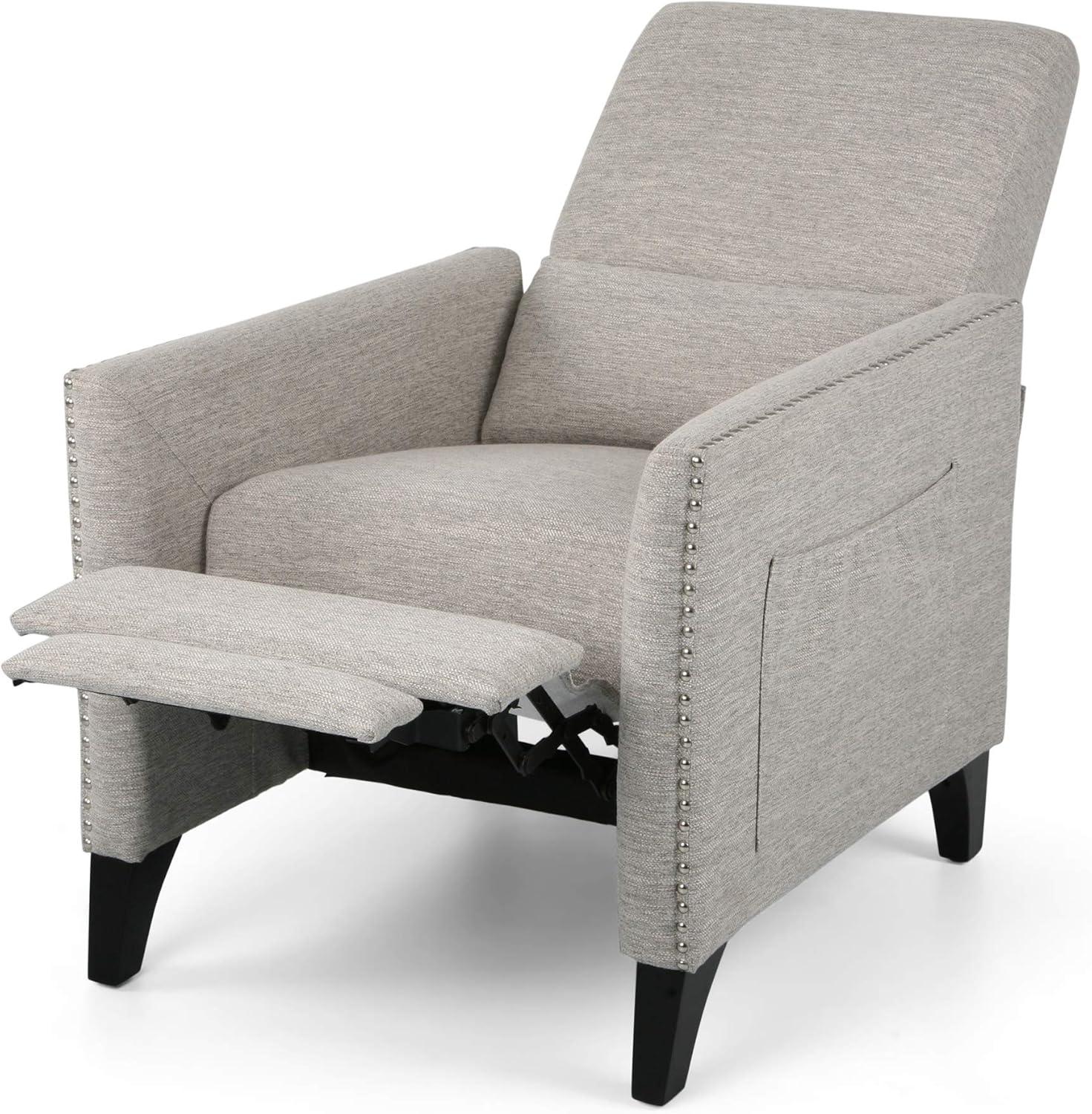Alscot Contemporary Push Back Recliner Light Gray - Christopher Knight Home: Nailhead Trim, Polyester Upholstery