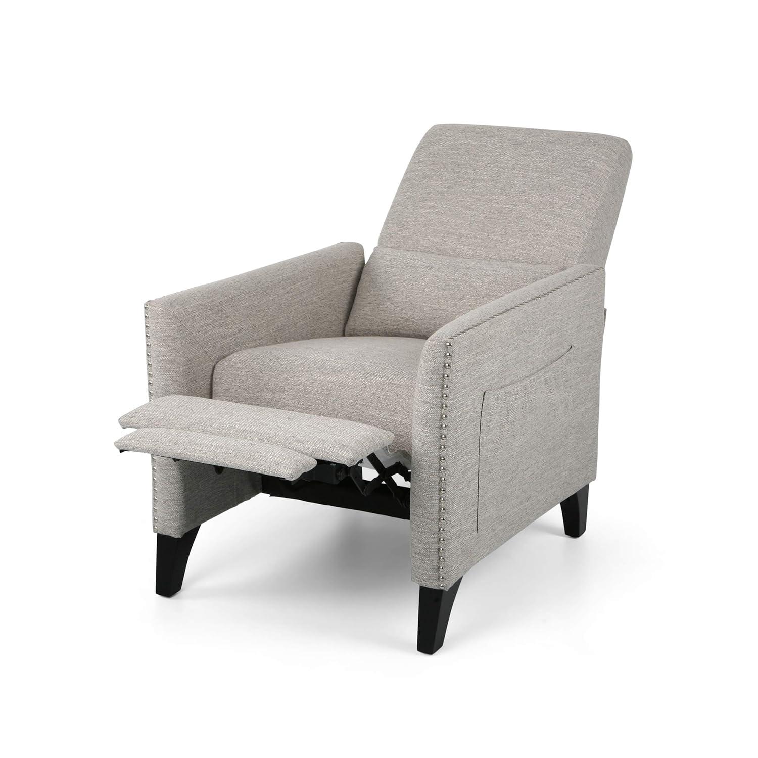 Alscot Contemporary Push Back Recliner Light Gray - Christopher Knight Home: Nailhead Trim, Polyester Upholstery