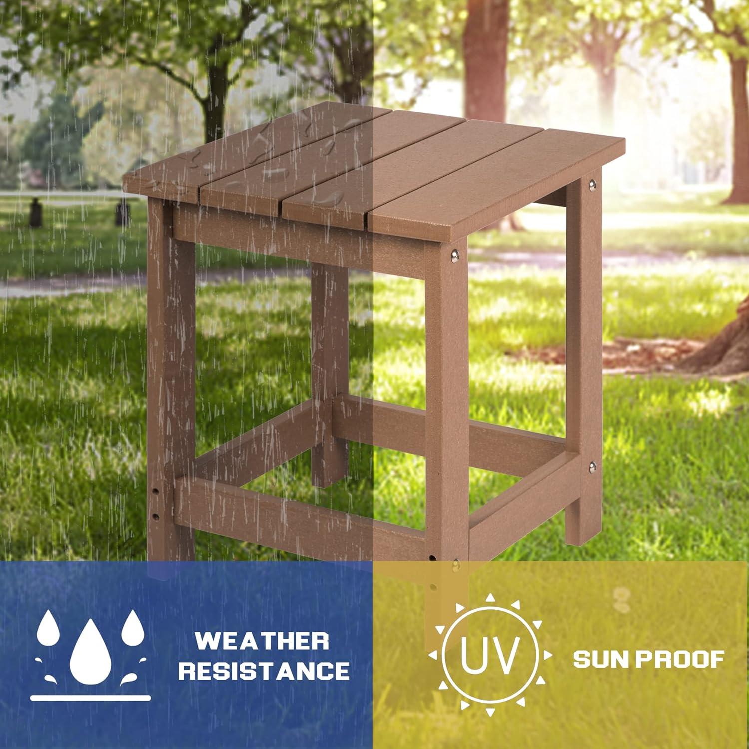 LZRS Adirondack Square Outdoor Side Table for Patio, Pool Composite Patio Table,HDPE End Tables for Backyard,Pool, Indoor Companion, Easy Maintenance & Weather Resistant(Teak)