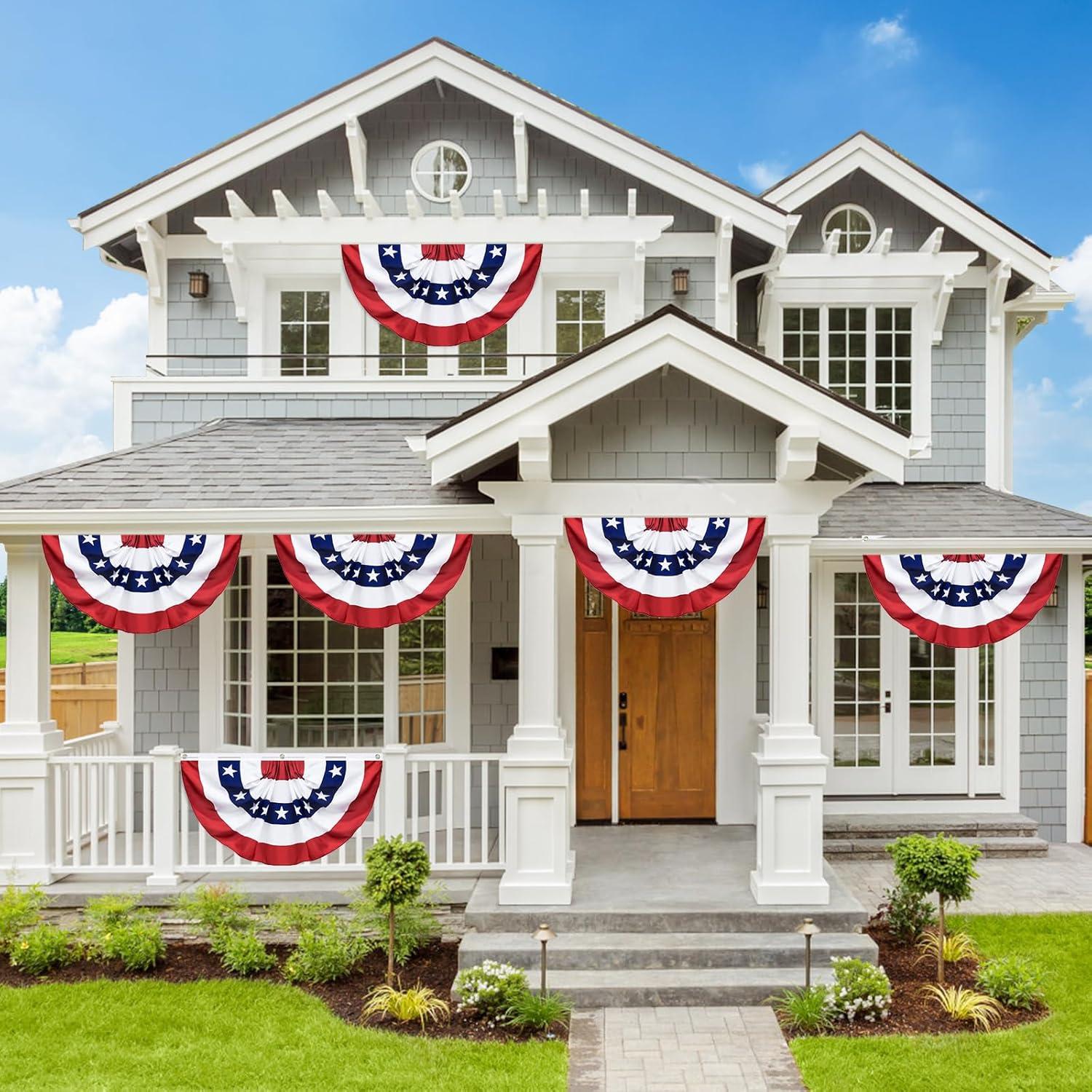 4 Pack 1.5x3Ft American Pleated Fan Flag Widh Approx 90cm US Patrotic Half Fan Bunting Flags 4th of July Home Outdoor Decor