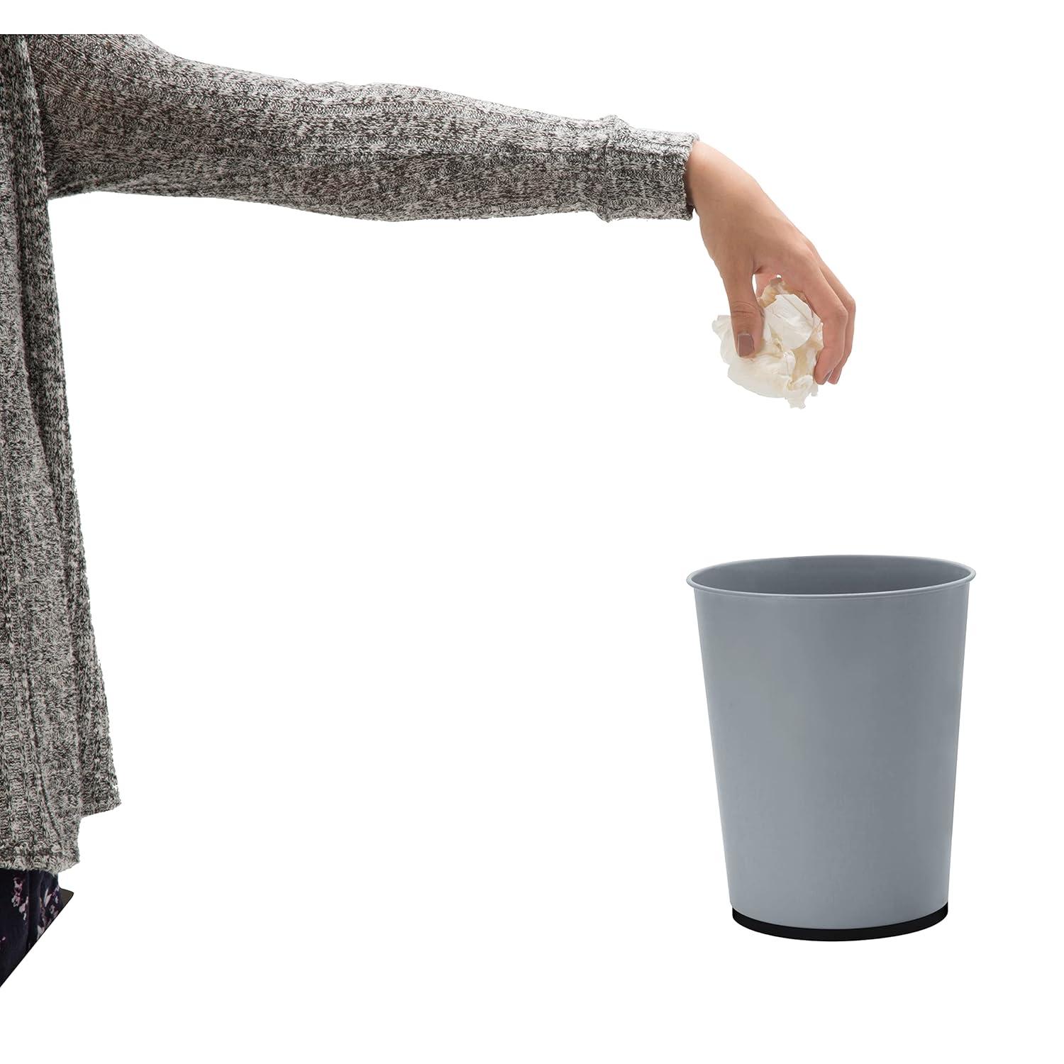 Bath Bliss 5 Liter Small Wastebasket | 2 Pack | Round Open Top | Trash Can | Bathroom | Bedroom | Kitchen | Office | Dorm | Disposal Waste Bin | Garbage | Grey